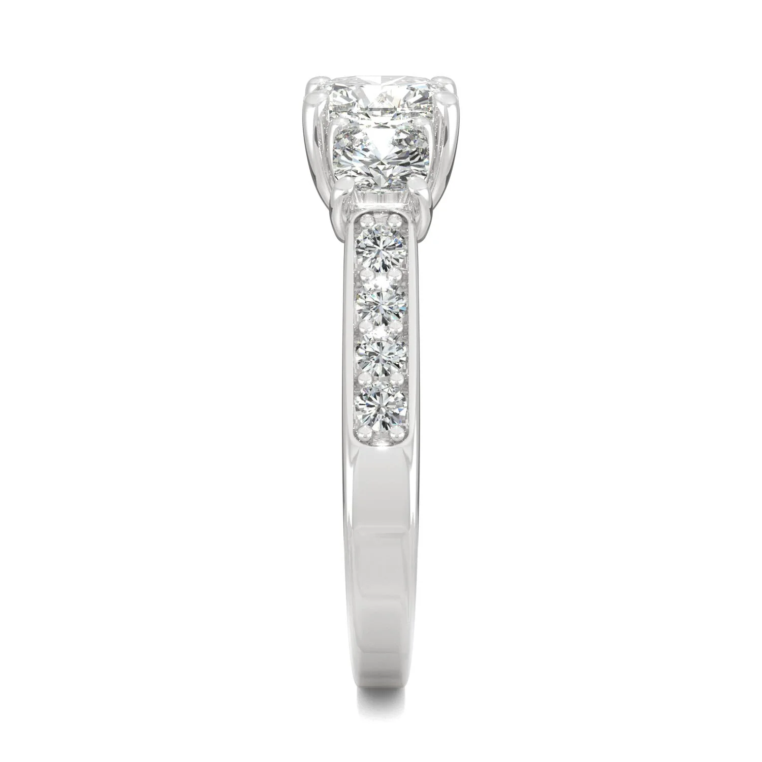 2.14 CTW DEW Cushion Moissanite Three-Stone Ring in 14K White Gold - Image 5