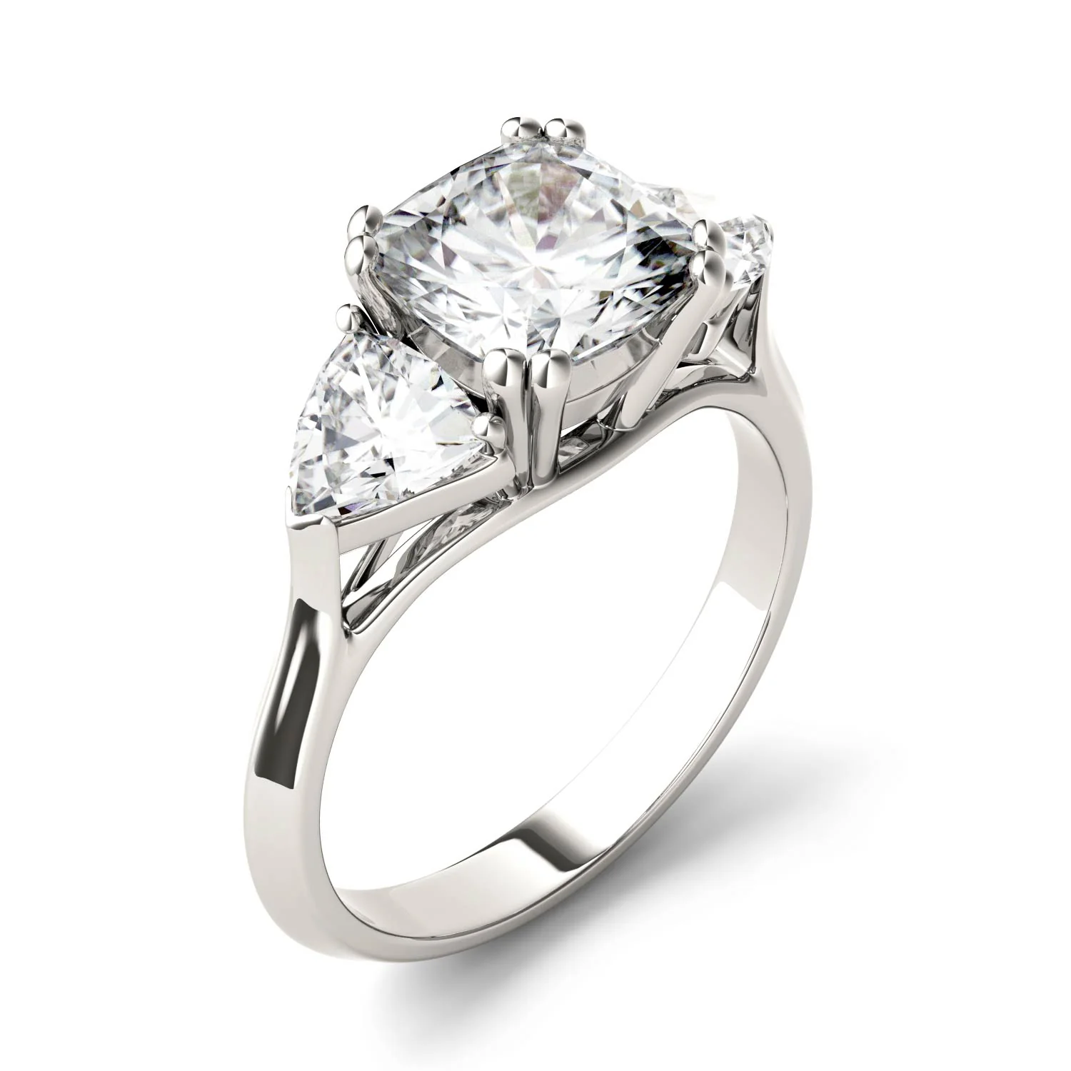 3.00 CTW DEW Cushion Moissanite Three Stone Ring in 14K White Gold - Image 2