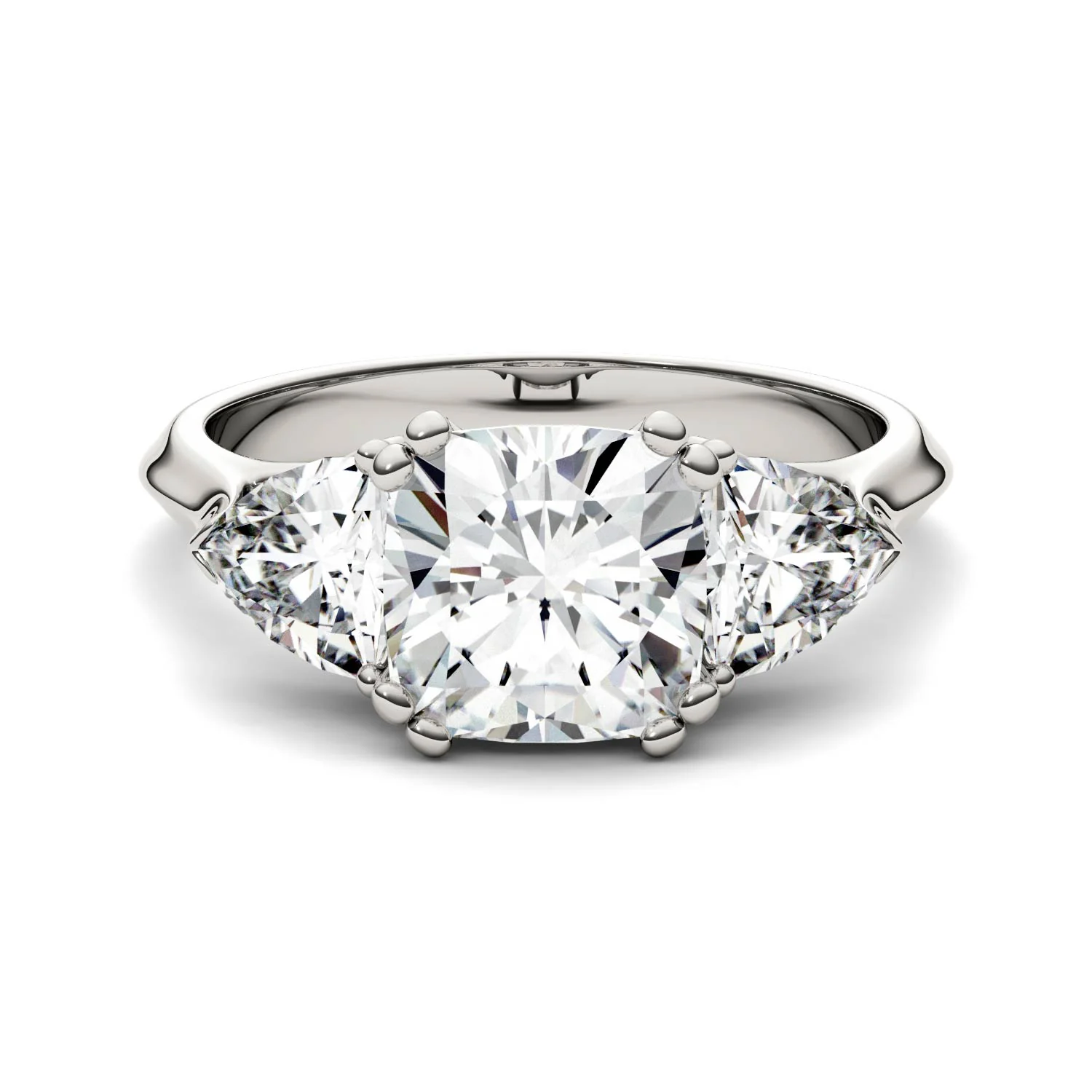 3.00 CTW DEW Cushion Moissanite Three Stone Ring in 14K White Gold - Image 4