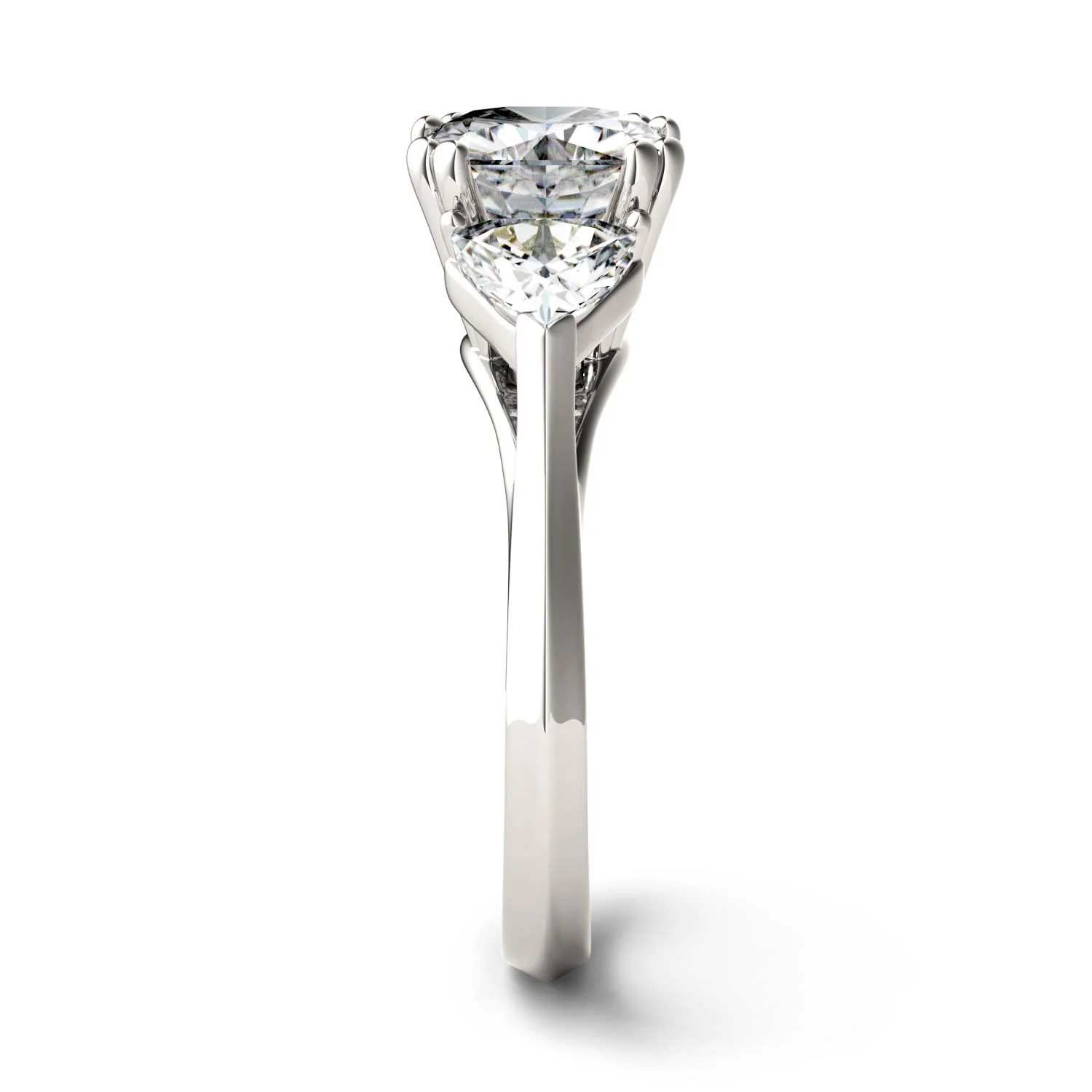 3.00 CTW DEW Cushion Moissanite Three Stone Ring in 14K White Gold - Image 5