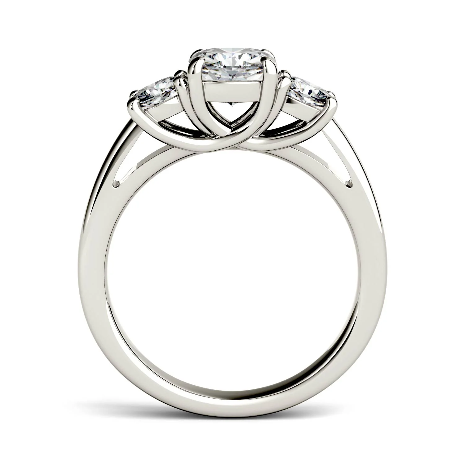 1.76 CTW DEW Cushion Moissanite Three-Stone Ring in 14K White Gold - Image 3
