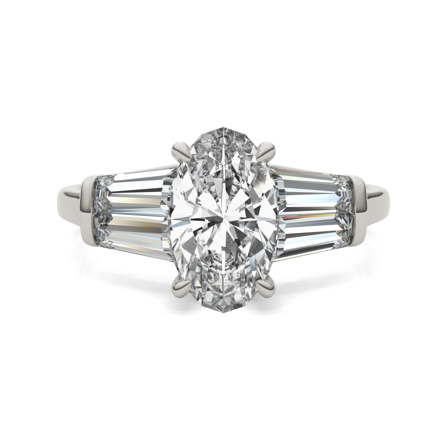 3.46 CTW DEW Elongated Oval Moissanite Five-Stone Ring in 14K White Gold - Image 4