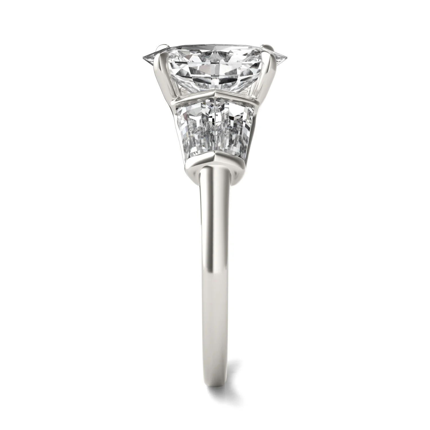 3.46 CTW DEW Elongated Oval Moissanite Five-Stone Ring in 14K White Gold - Image 5