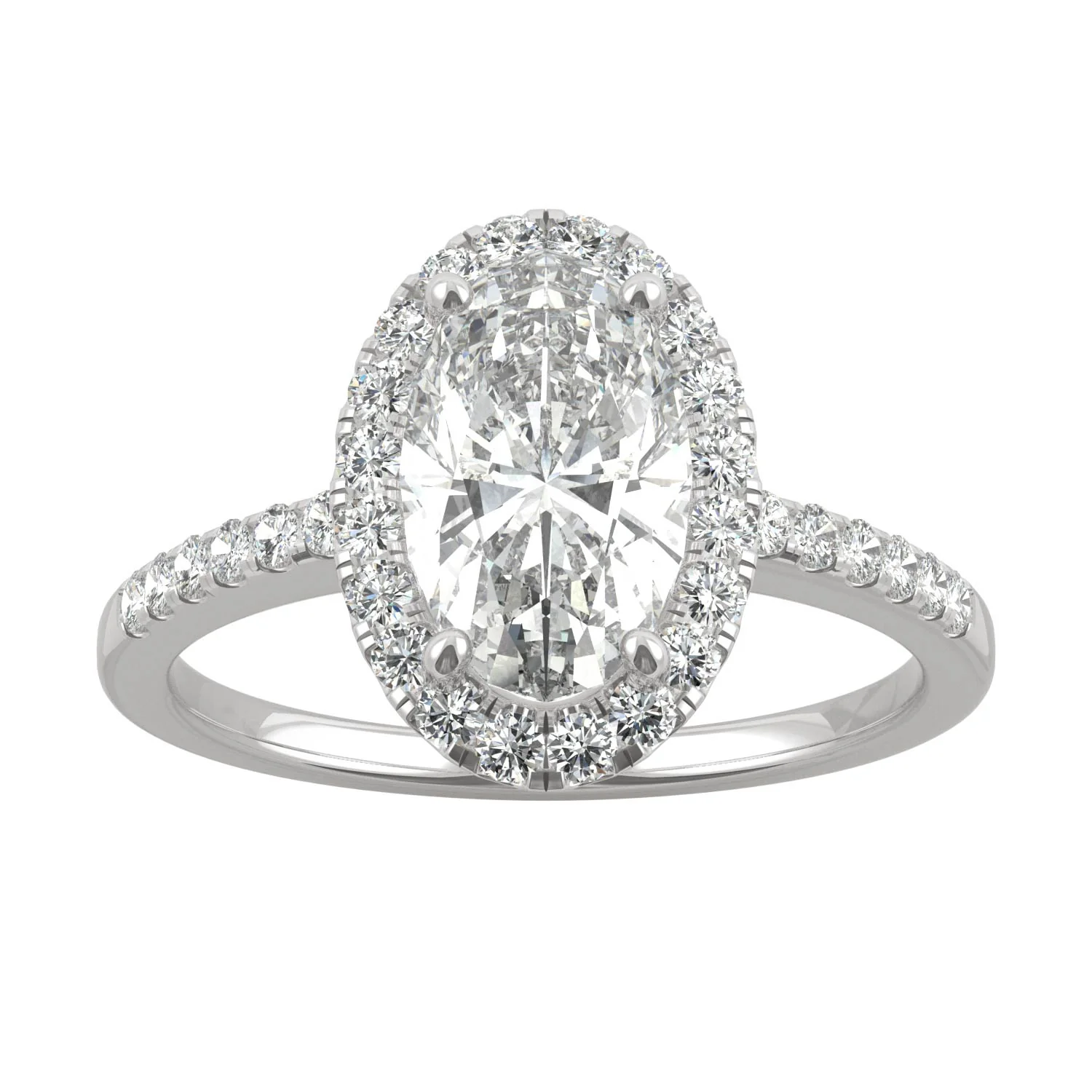 2.62 CTW DEW Elongated Oval Moissanite Halo Ring in 14K White Gold