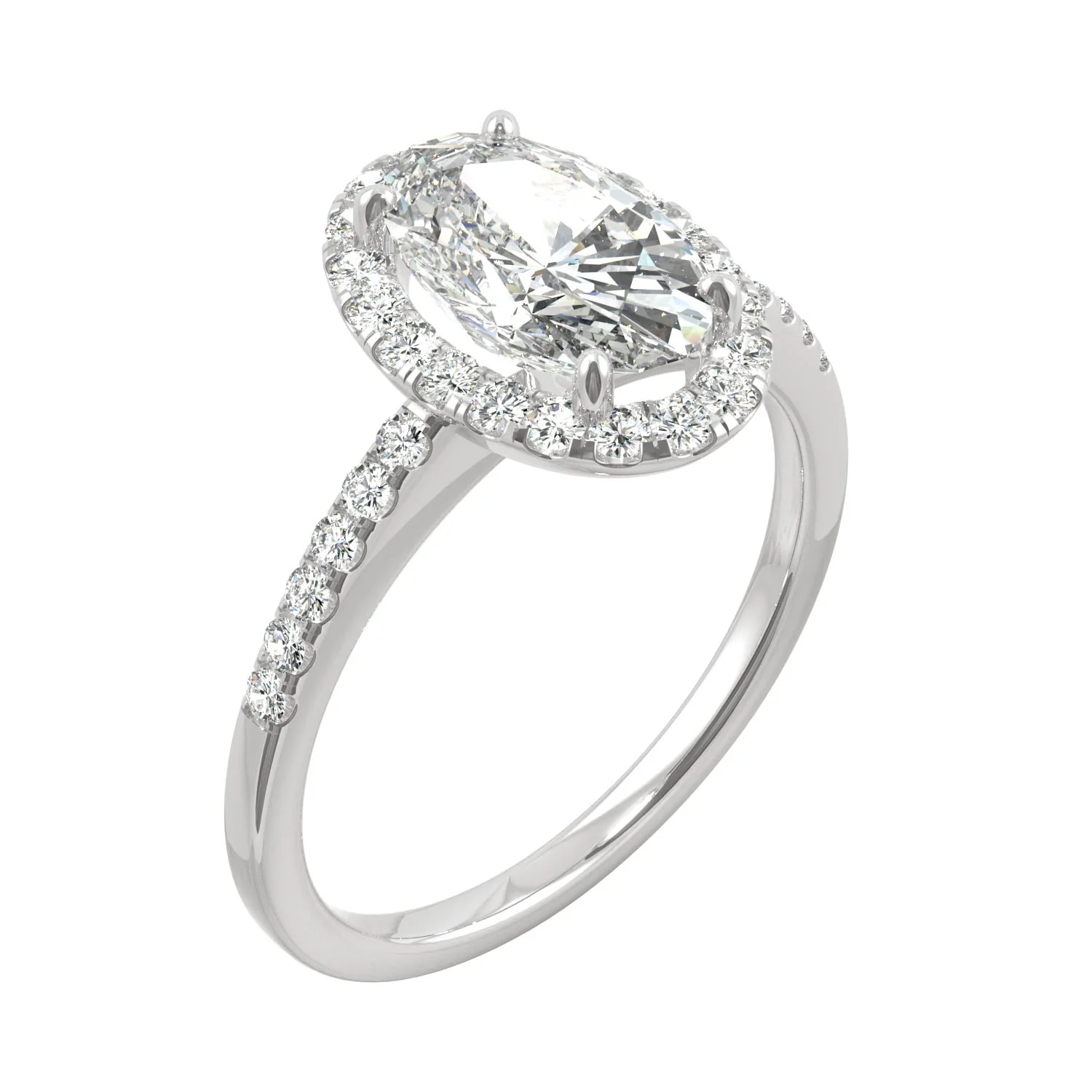 2.62 CTW DEW Elongated Oval Moissanite Halo Ring in 14K White Gold - Image 2