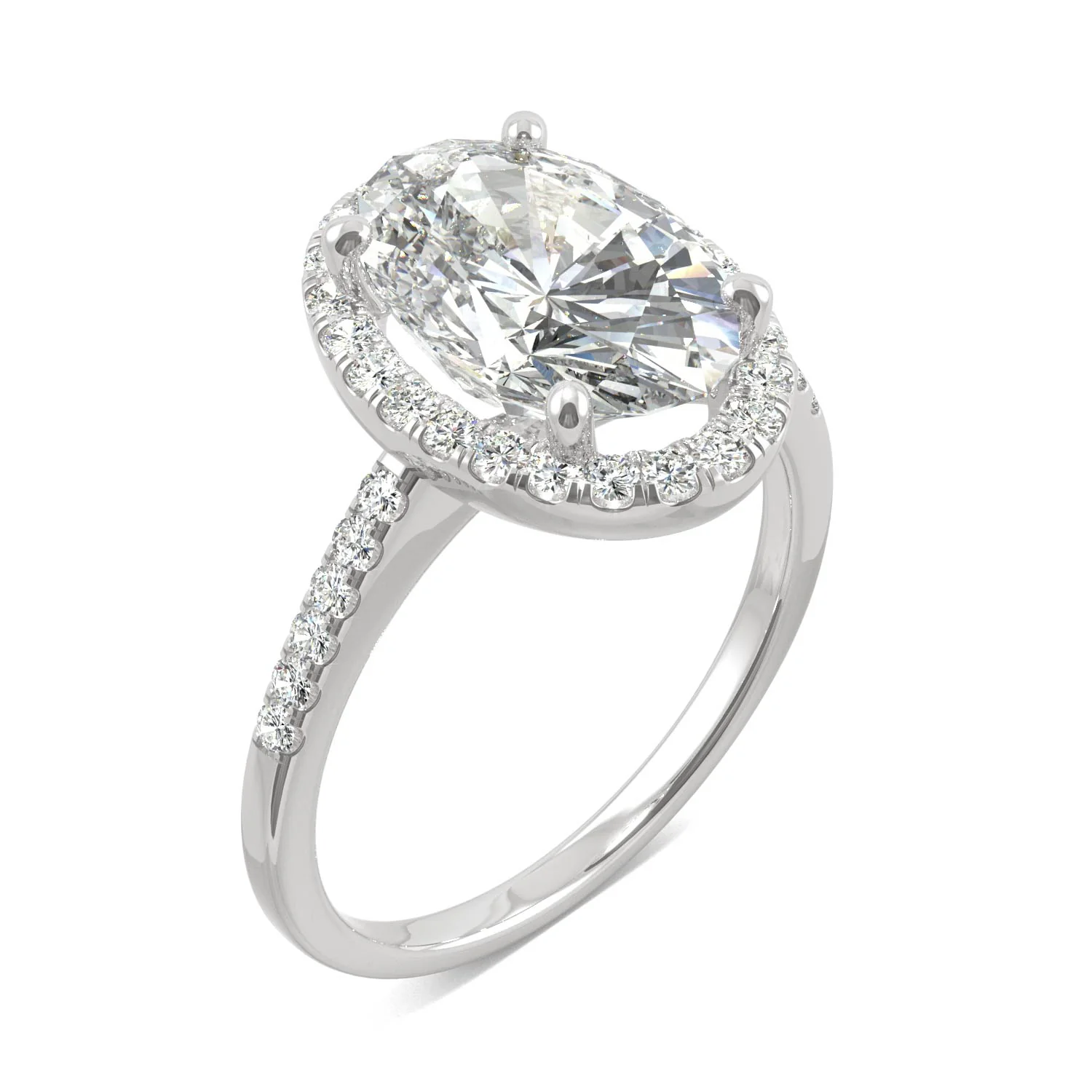 4.75 CTW DEW Elongated Oval Moissanite Halo Ring in 14K White Gold - Image 2