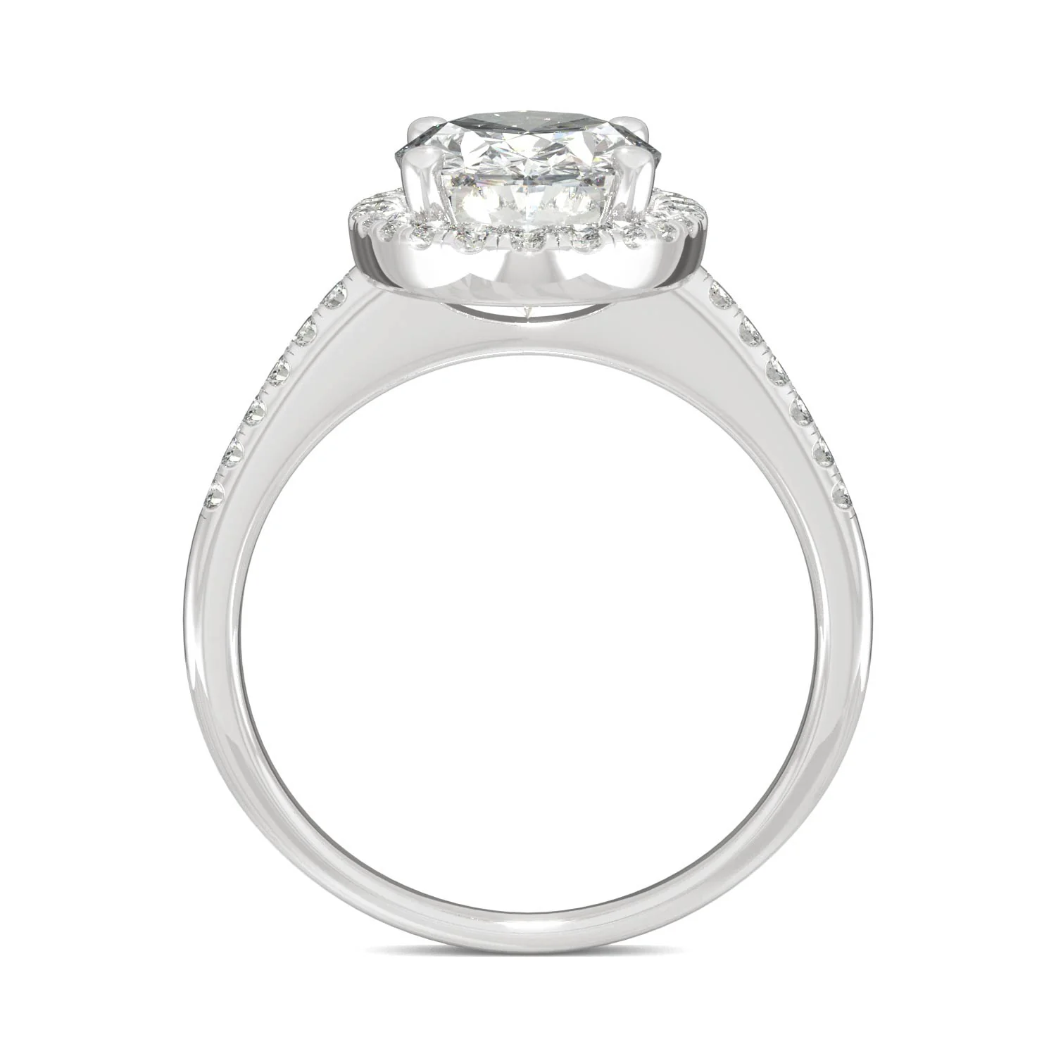 4.75 CTW DEW Elongated Oval Moissanite Halo Ring in 14K White Gold - Image 3