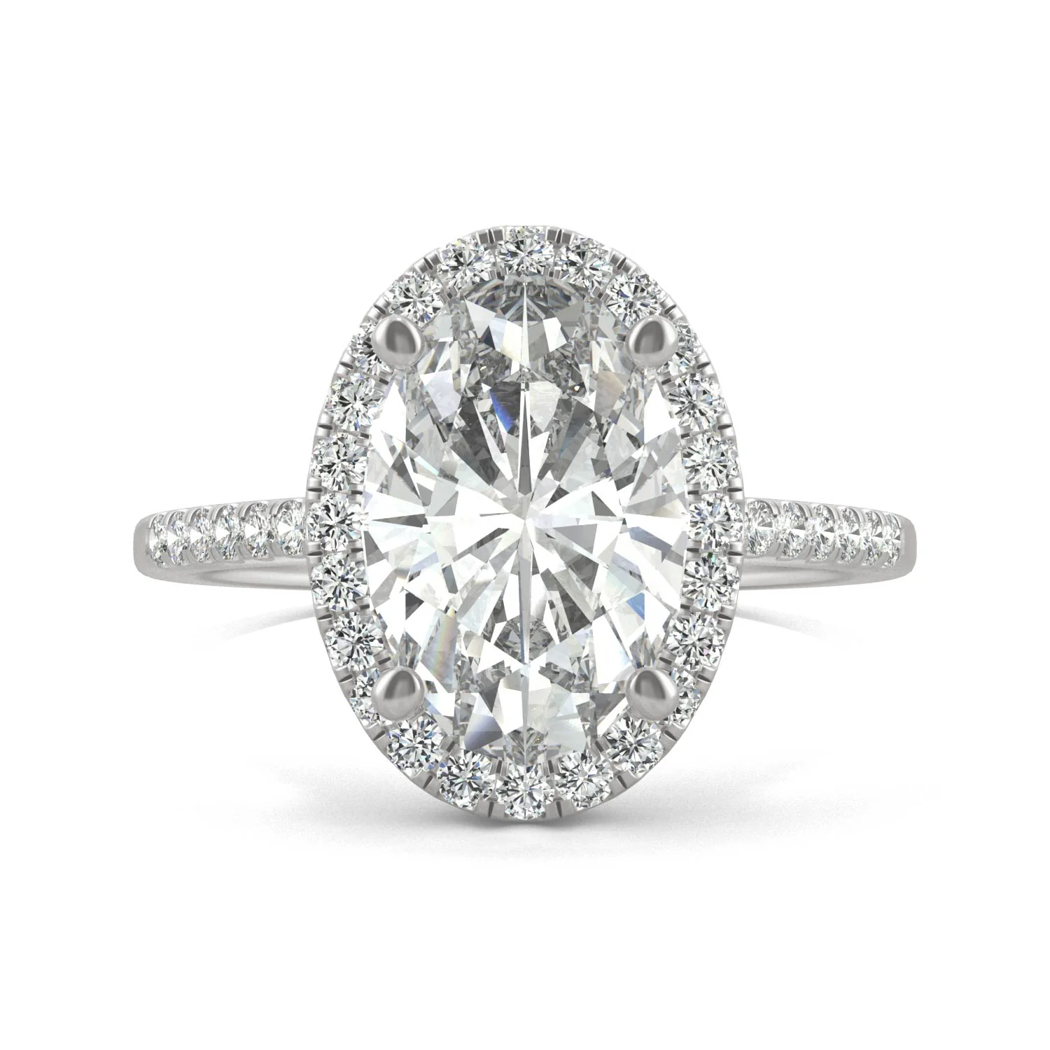 4.75 CTW DEW Elongated Oval Moissanite Halo Ring in 14K White Gold - Image 4