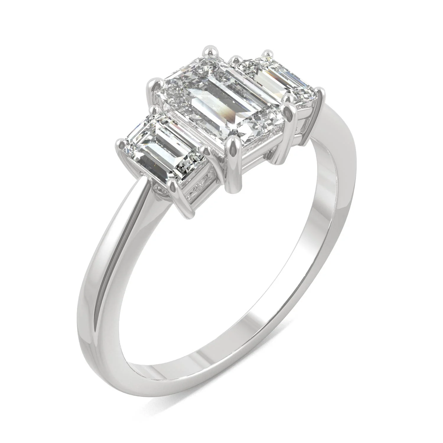 1.55 CTW DEW Emerald Moissanite Three-Stone Ring in 14K White Gold - Image 2