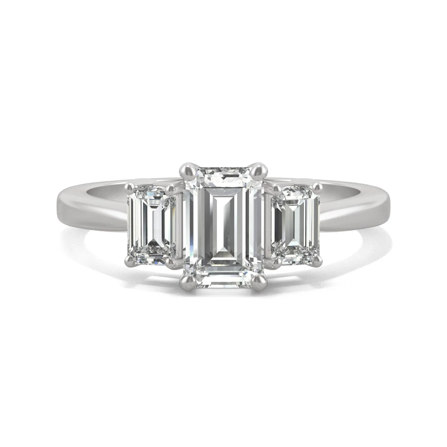 1.55 CTW DEW Emerald Moissanite Three-Stone Ring in 14K White Gold - Image 4