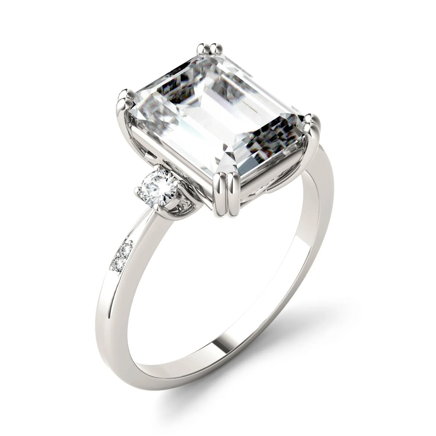 3.69 CTW DEW Emerald Moissanite Ring in 14K White Gold - Image 2