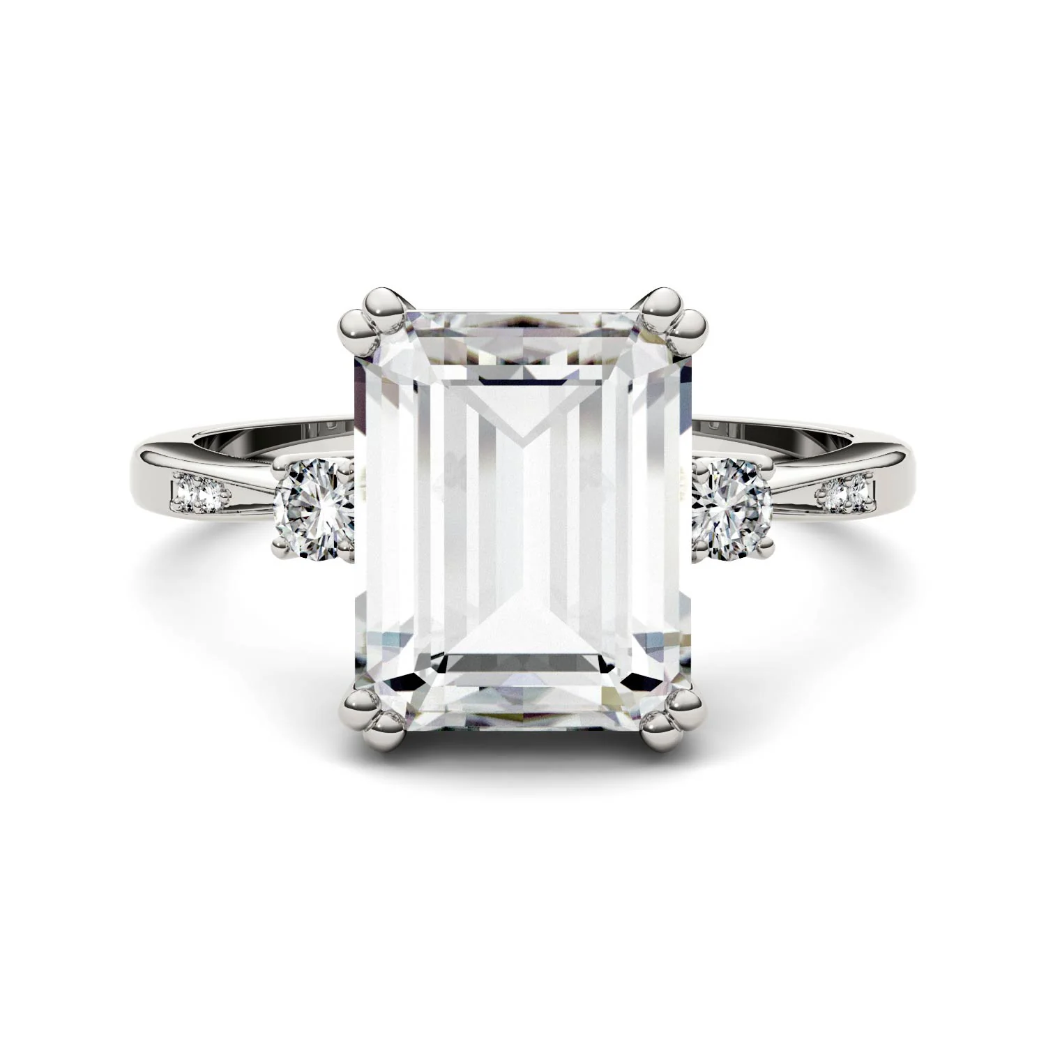 3.69 CTW DEW Emerald Moissanite Ring in 14K White Gold - Image 4