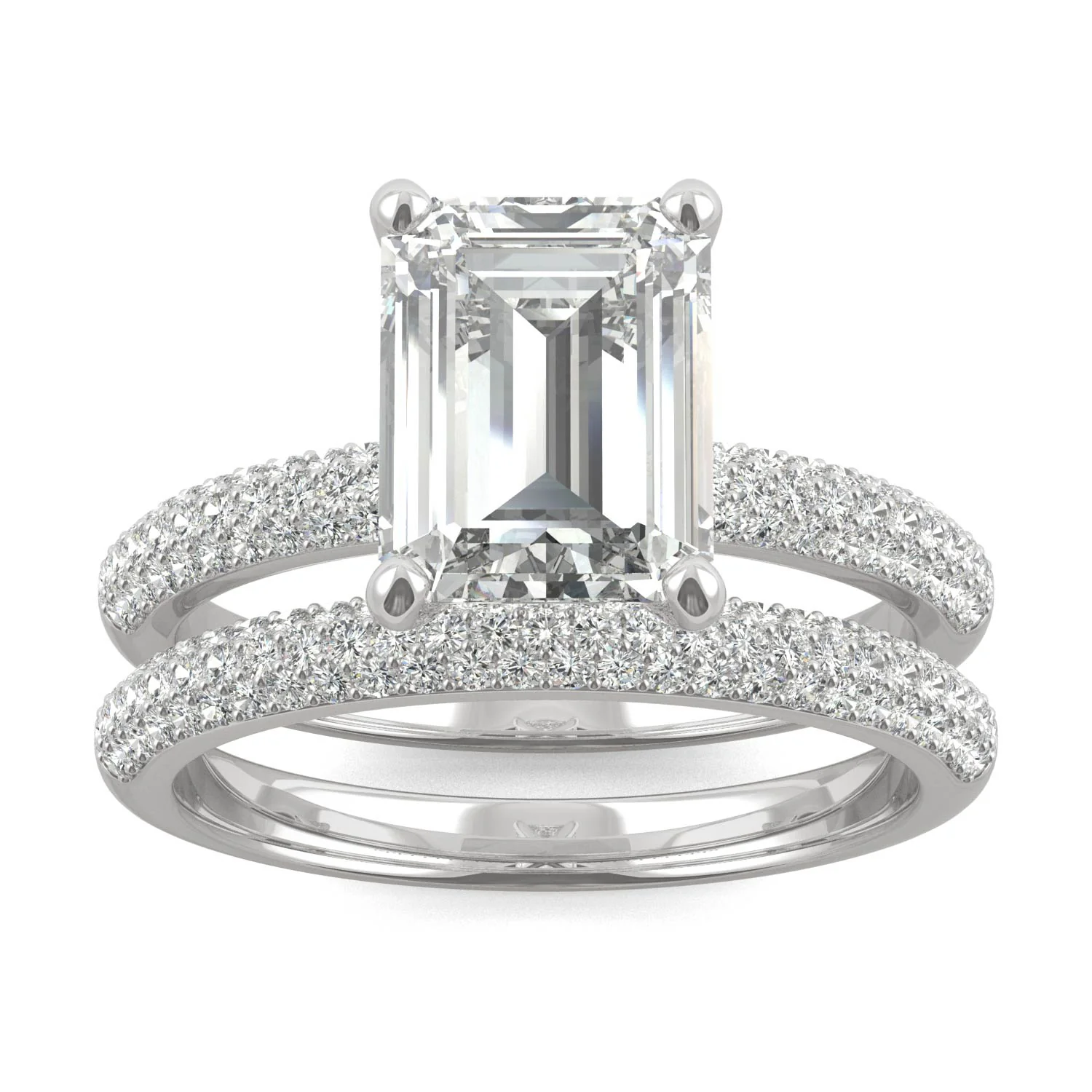 2.96 CTW DEW Emerald Moissanite Pavé Bridal Set in 14K White Gold