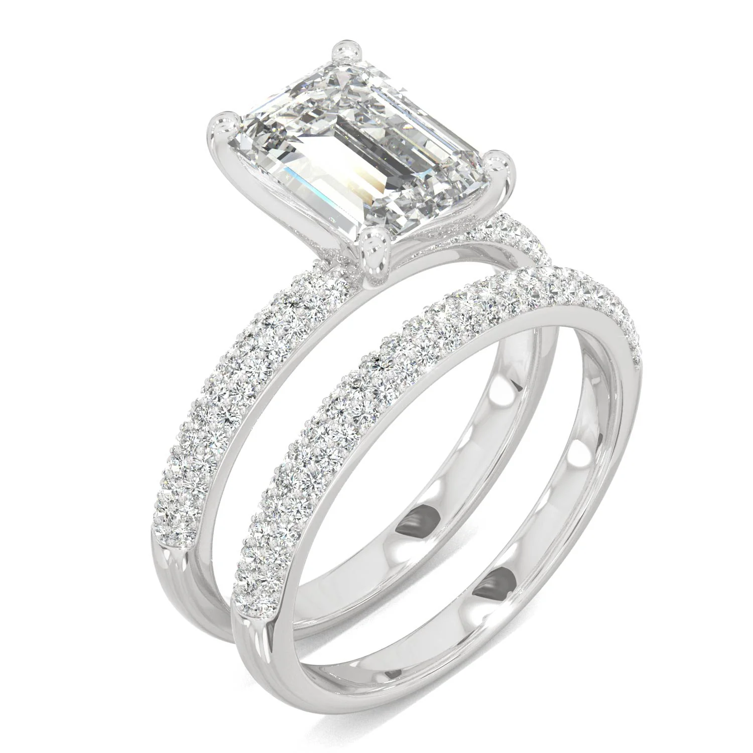 2.96 CTW DEW Emerald Moissanite Pavé Bridal Set in 14K White Gold - Image 2