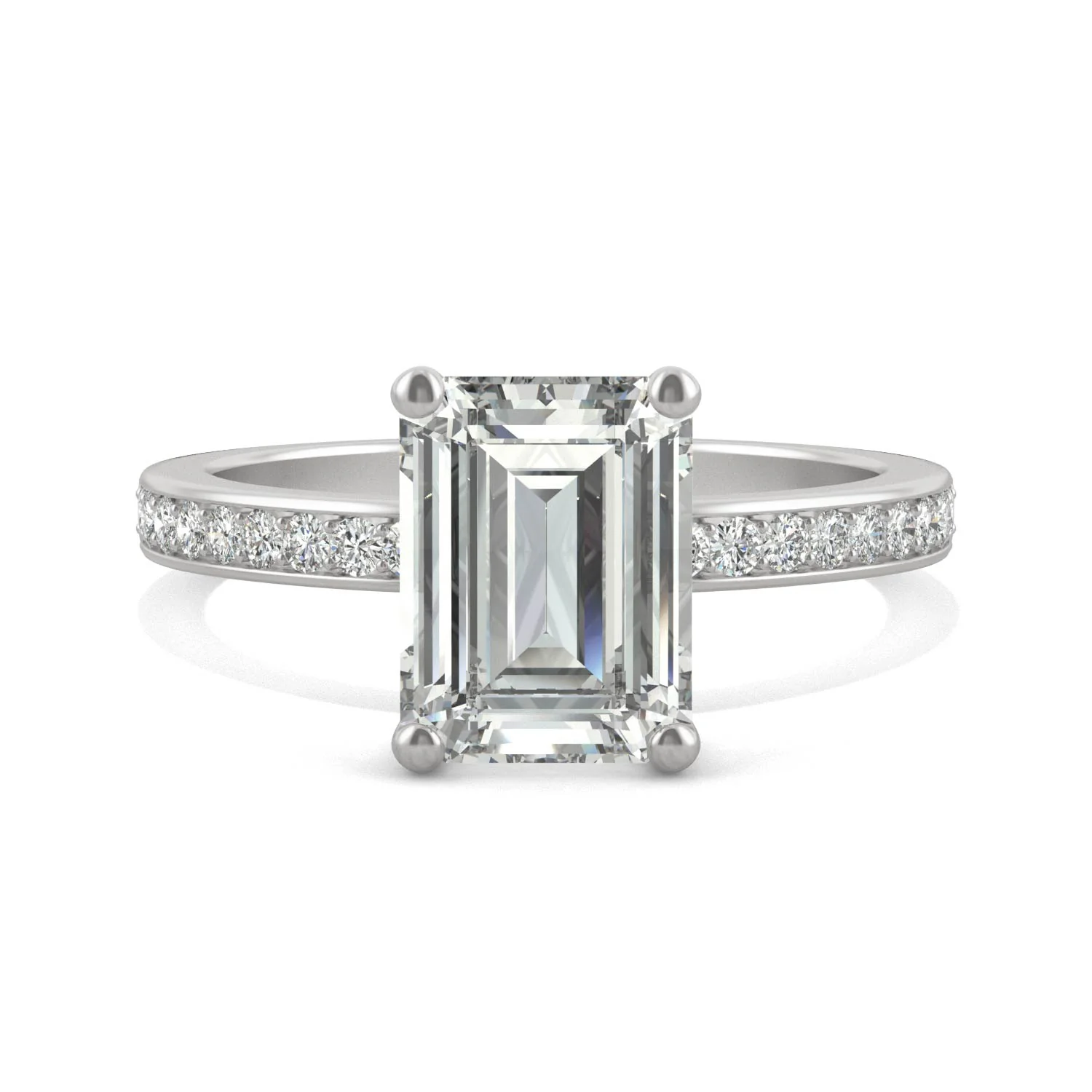 2.70 CTW DEW Emerald Moissanite Engagement Ring in 14K White Gold - Image 4