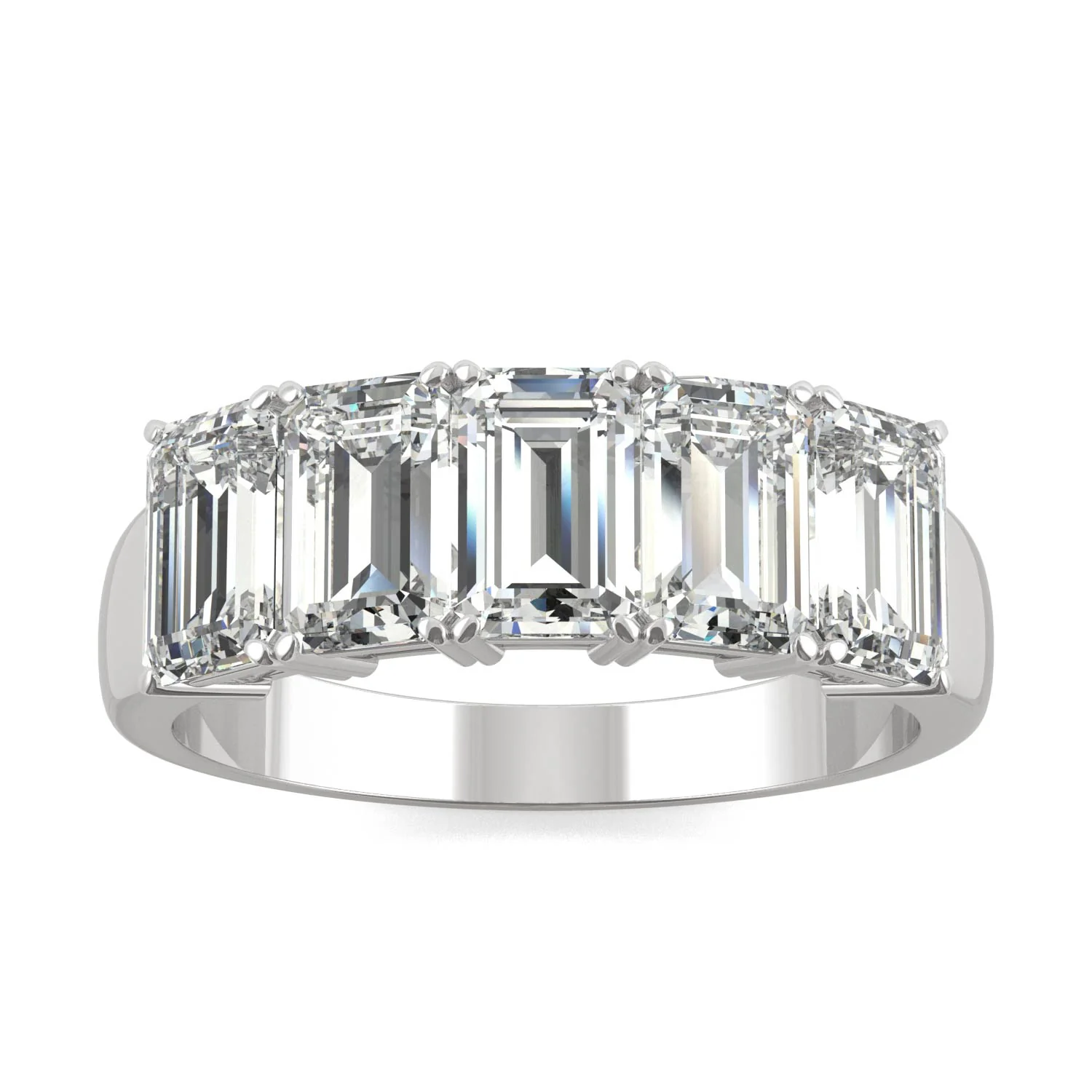 2.90 CTW DEW Emerald Moissanite Five-Stone Anniversary Band in 14K White Gold