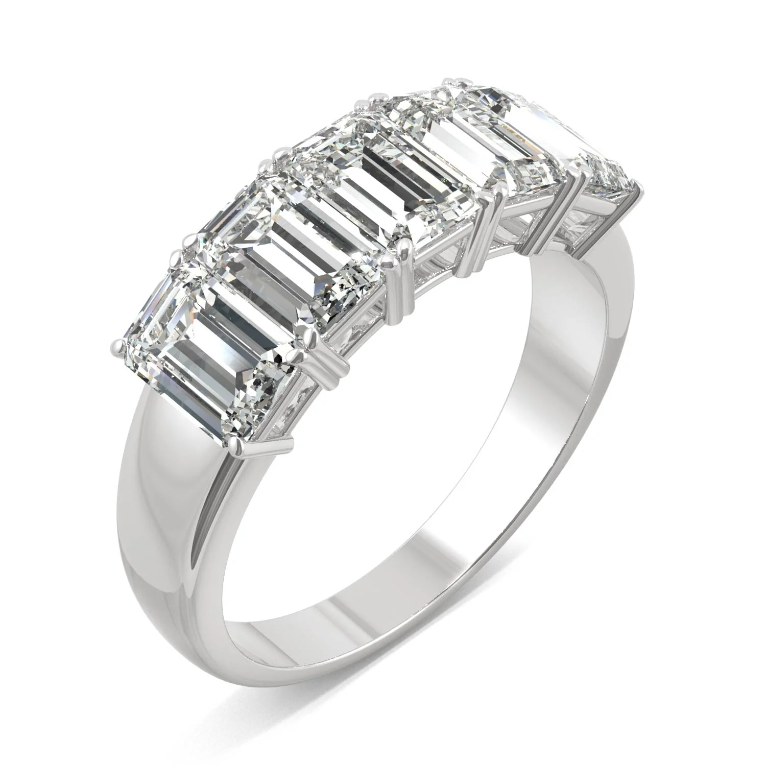 2.90 CTW DEW Emerald Moissanite Five-Stone Anniversary Band in 14K White Gold - Image 2