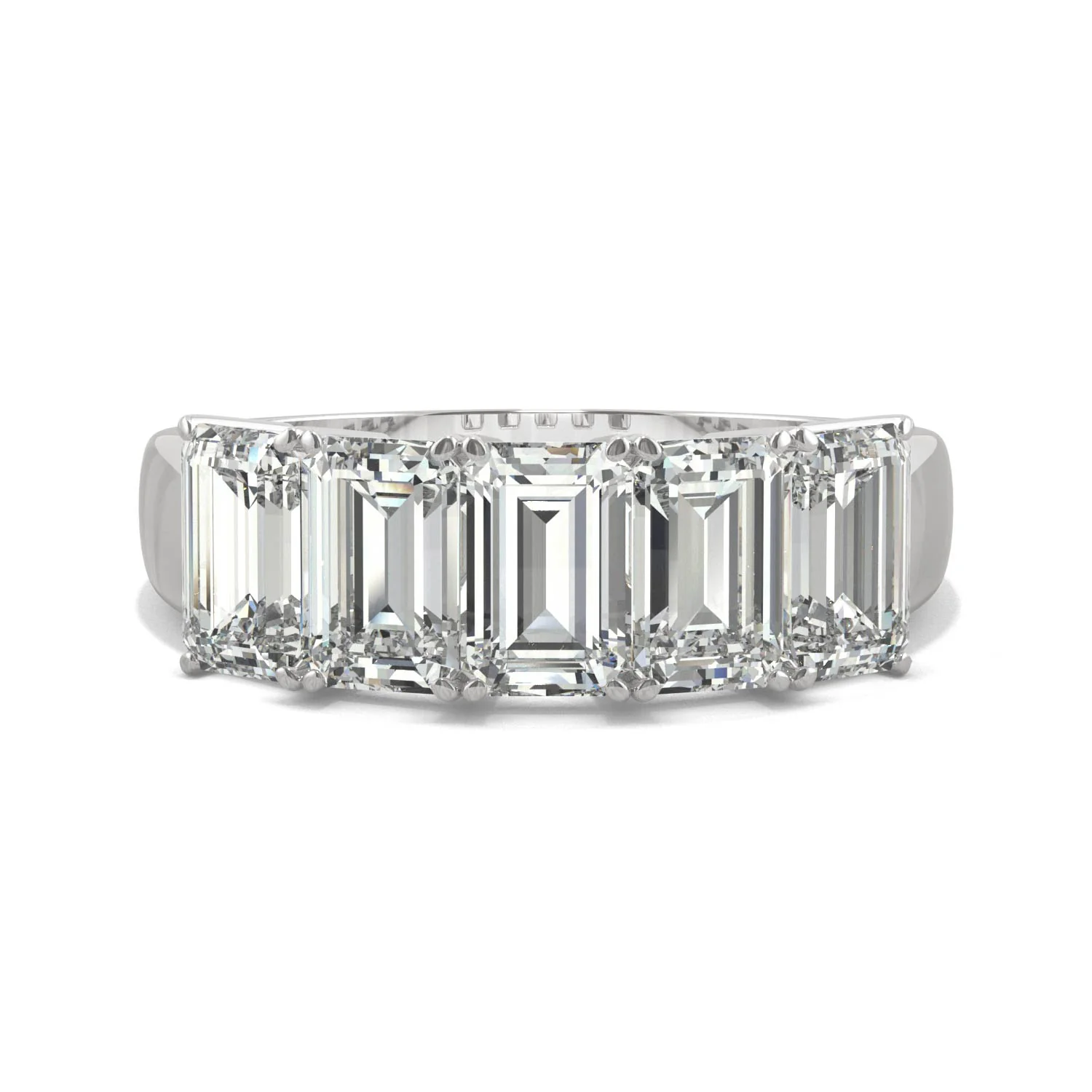 2.90 CTW DEW Emerald Moissanite Five-Stone Anniversary Band in 14K White Gold - Image 4