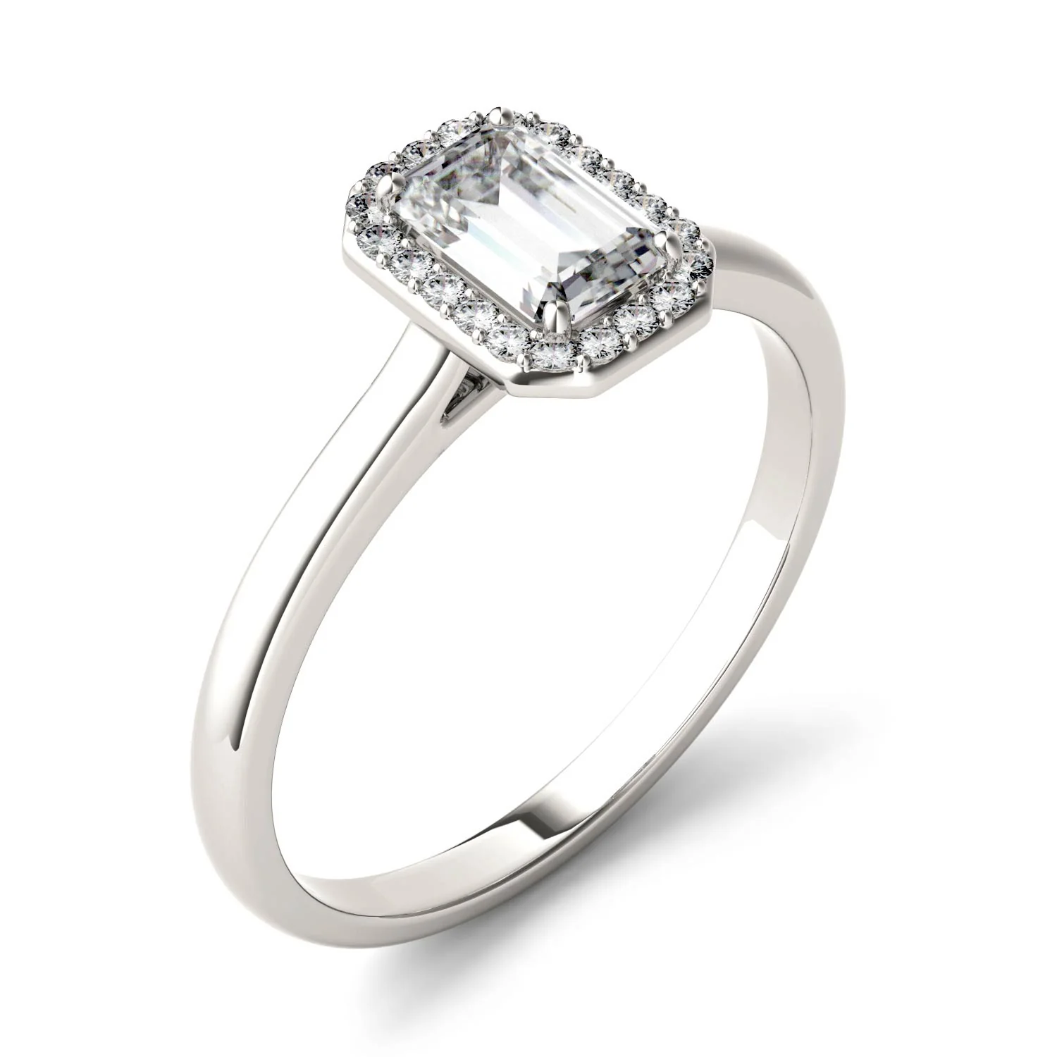0.68 CTW DEW Emerald Moissanite Halo Ring in 14K White Gold - Image 2