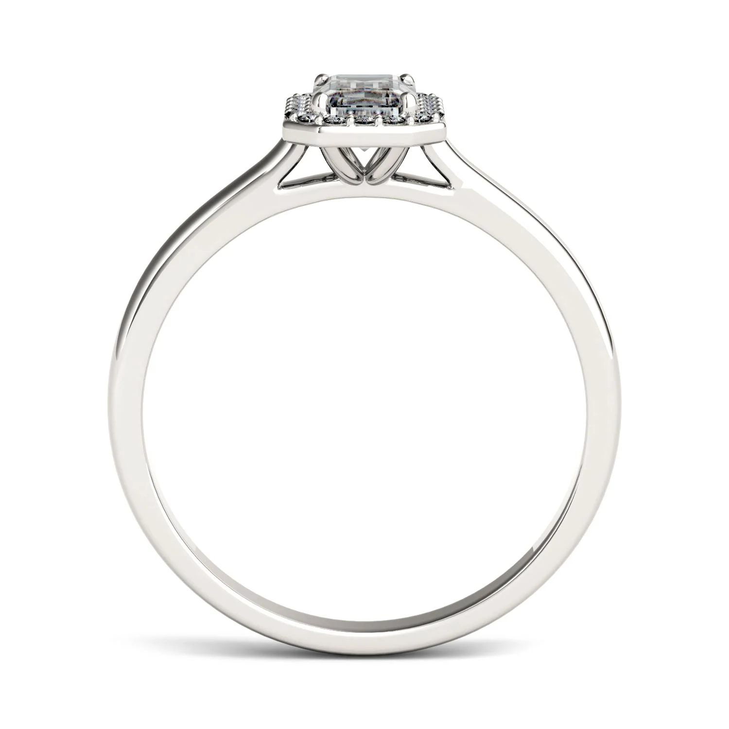 0.68 CTW DEW Emerald Moissanite Halo Ring in 14K White Gold - Image 3