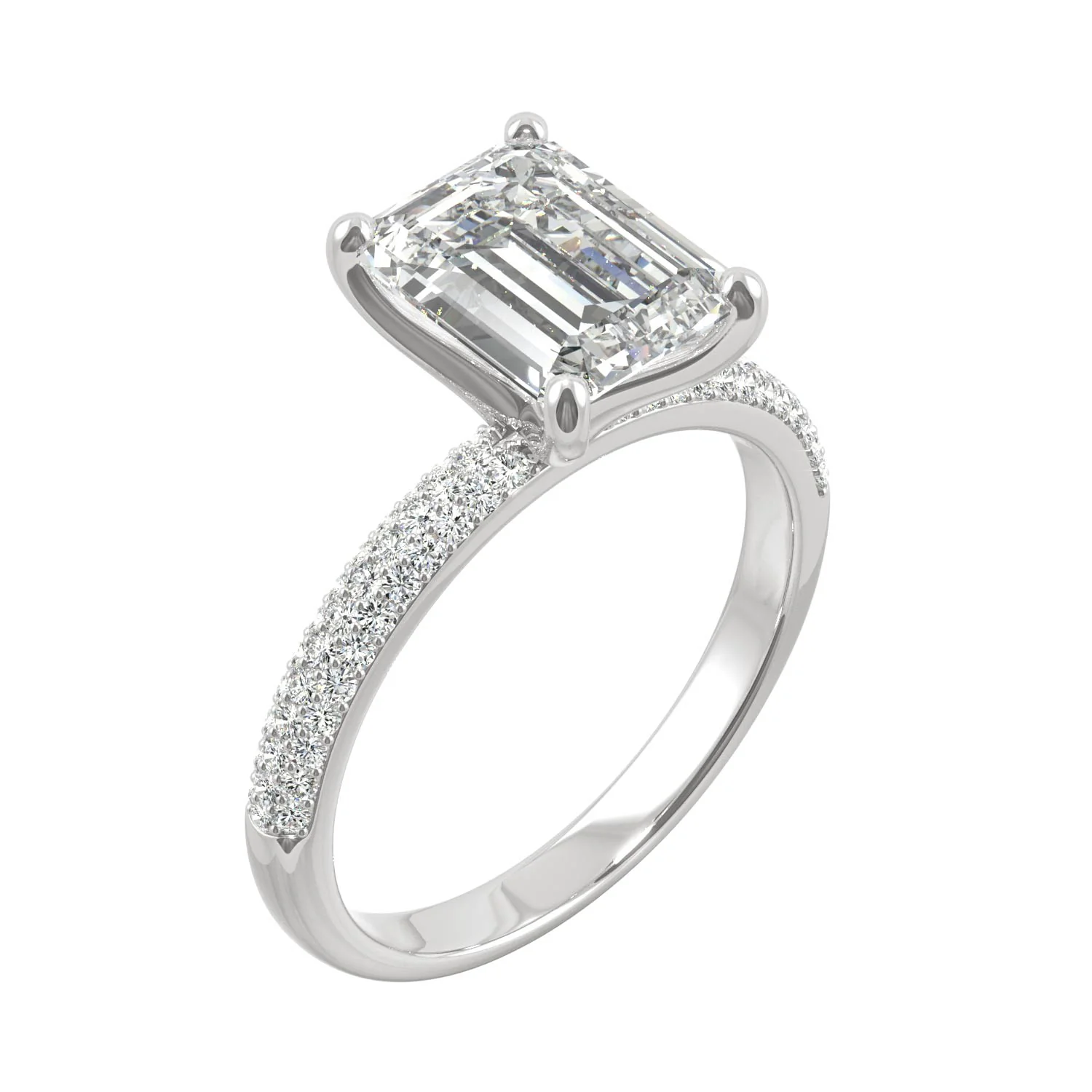 2.73 CTW DEW Emerald Moissanite Pavé Engagement Ring in 14K White Gold - Image 2