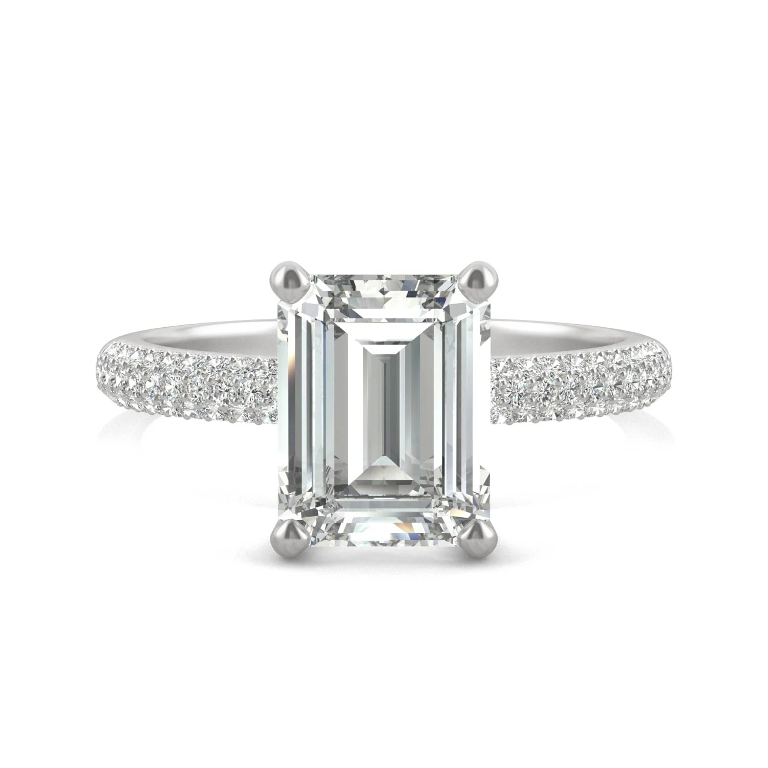 2.73 CTW DEW Emerald Moissanite Pavé Engagement Ring in 14K White Gold - Image 4