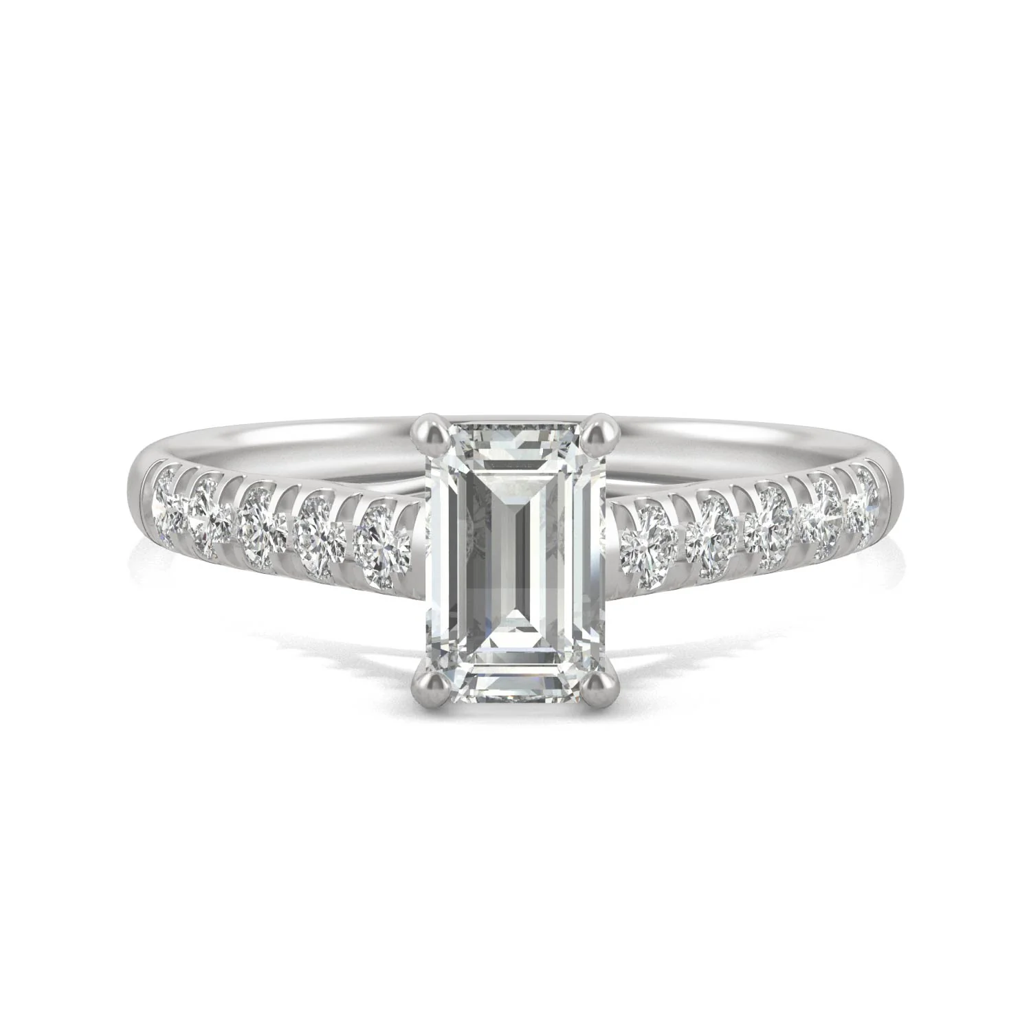 1.24 CTW DEW Emerald Moissanite Side-Stone Engagement Ring in 14K White Gold - Image 2