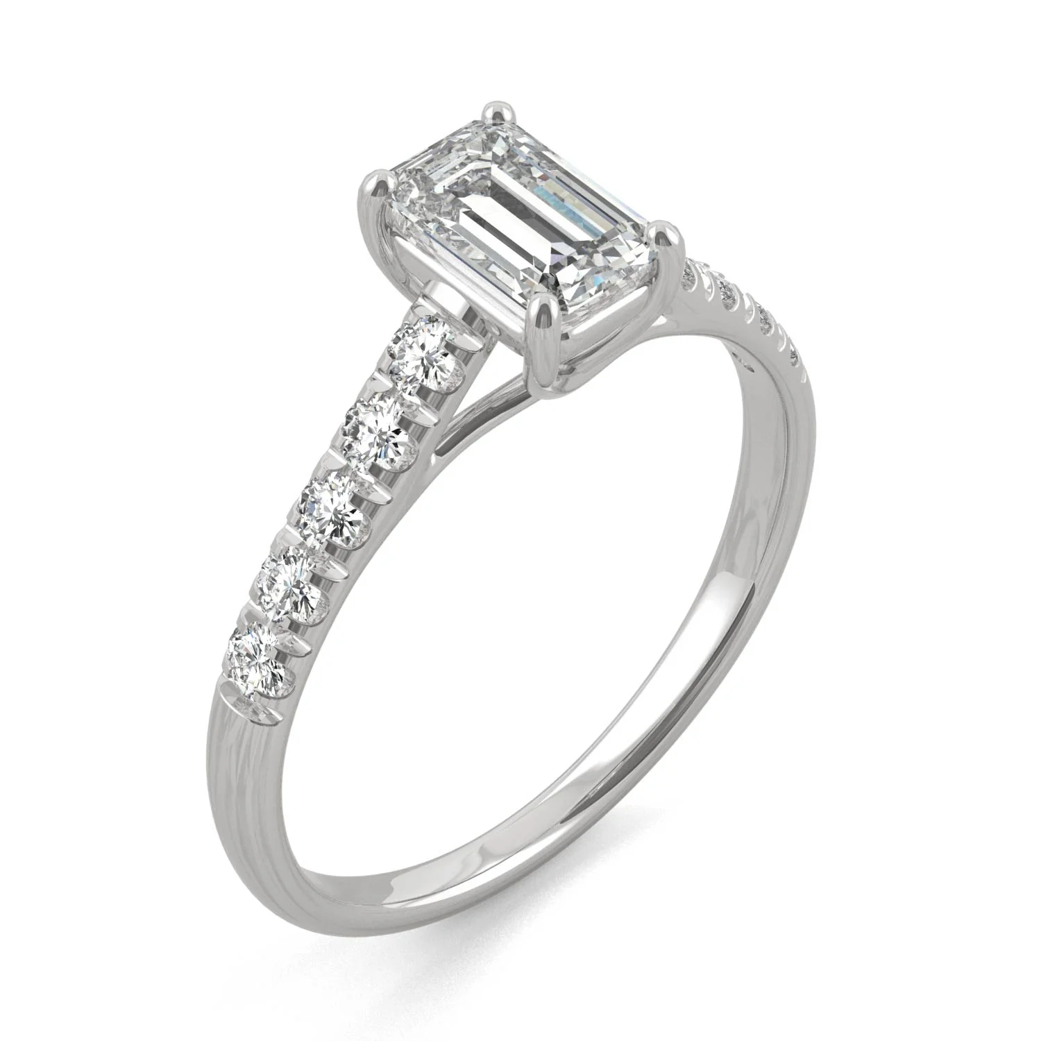 1.24 CTW DEW Emerald Moissanite Side-Stone Engagement Ring in 14K White Gold - Image 3