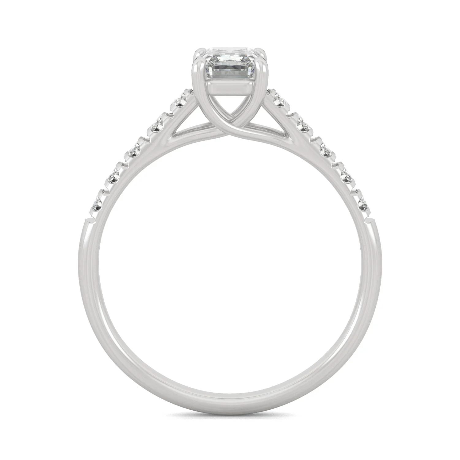 1.24 CTW DEW Emerald Moissanite Side-Stone Engagement Ring in 14K White Gold - Image 4