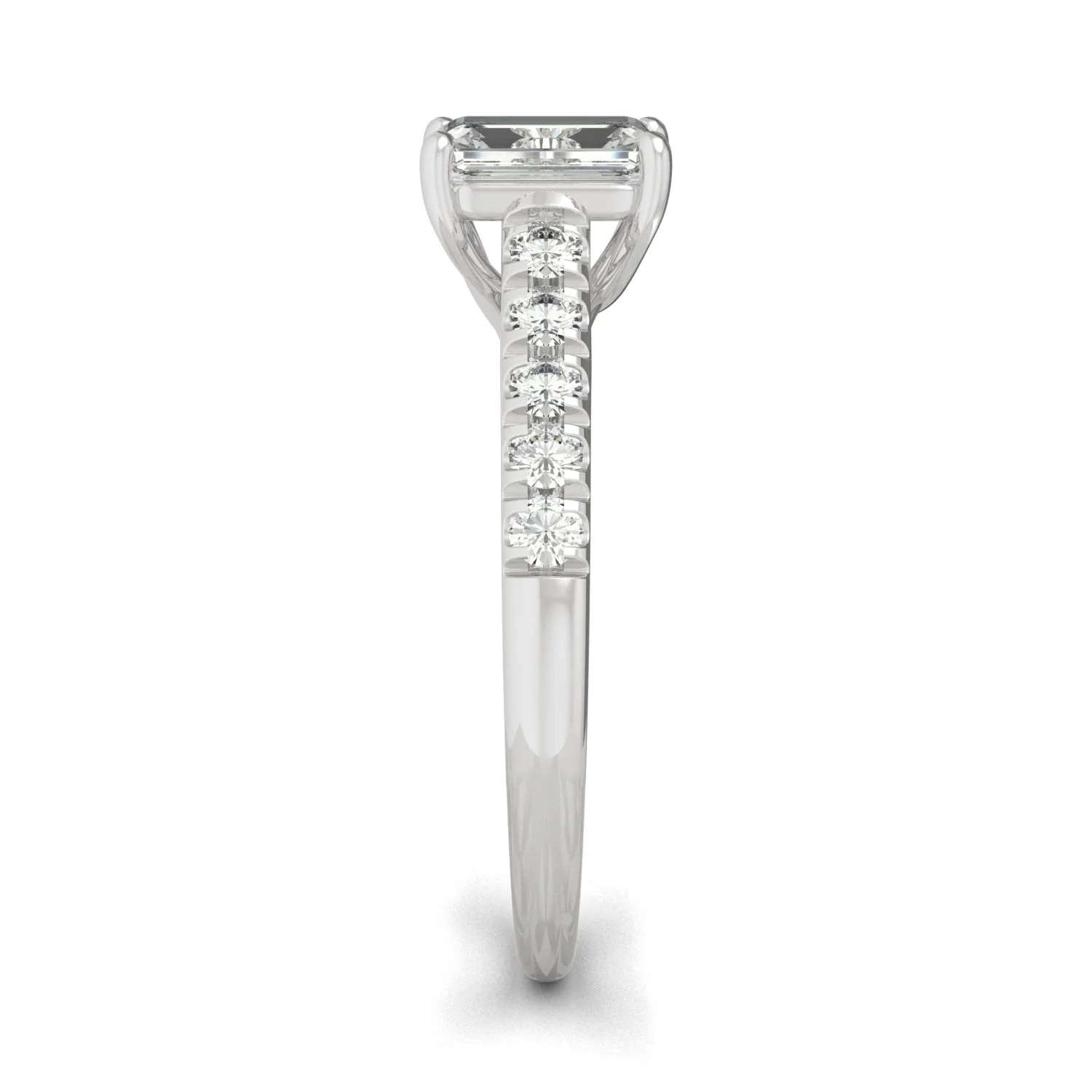 1.24 CTW DEW Emerald Moissanite Side-Stone Engagement Ring in 14K White Gold - Image 5