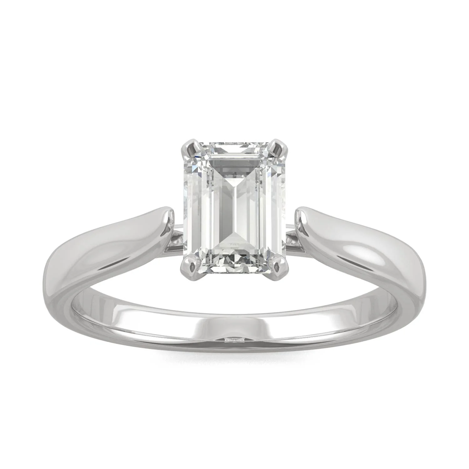 1.00 CTW DEW Emerald Moissanite Solitaire Ring in 14K White Gold