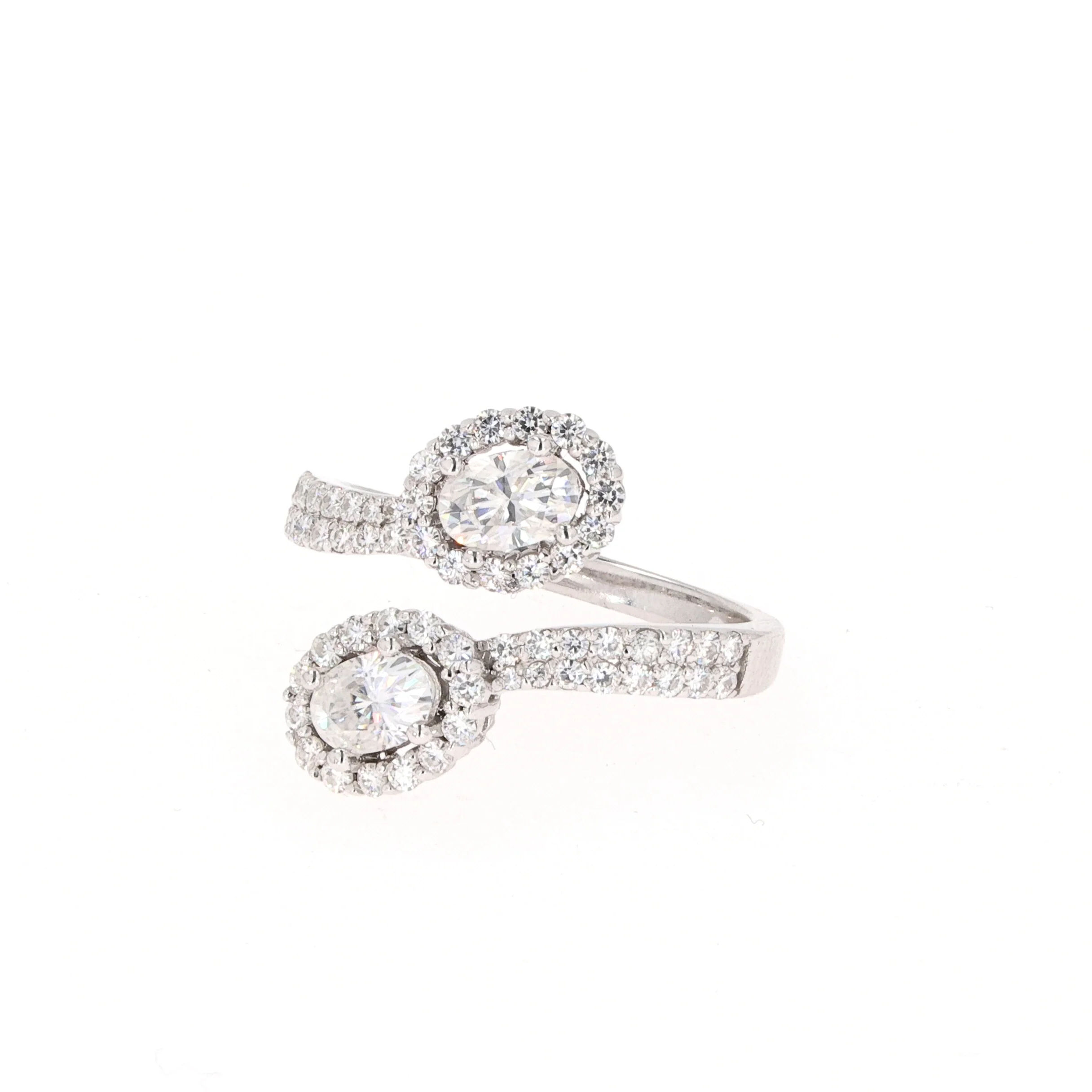 1.83 CTW DEW Oval Moissanite Two-Stone Bypass Ring in 14K White Gold - Image 2