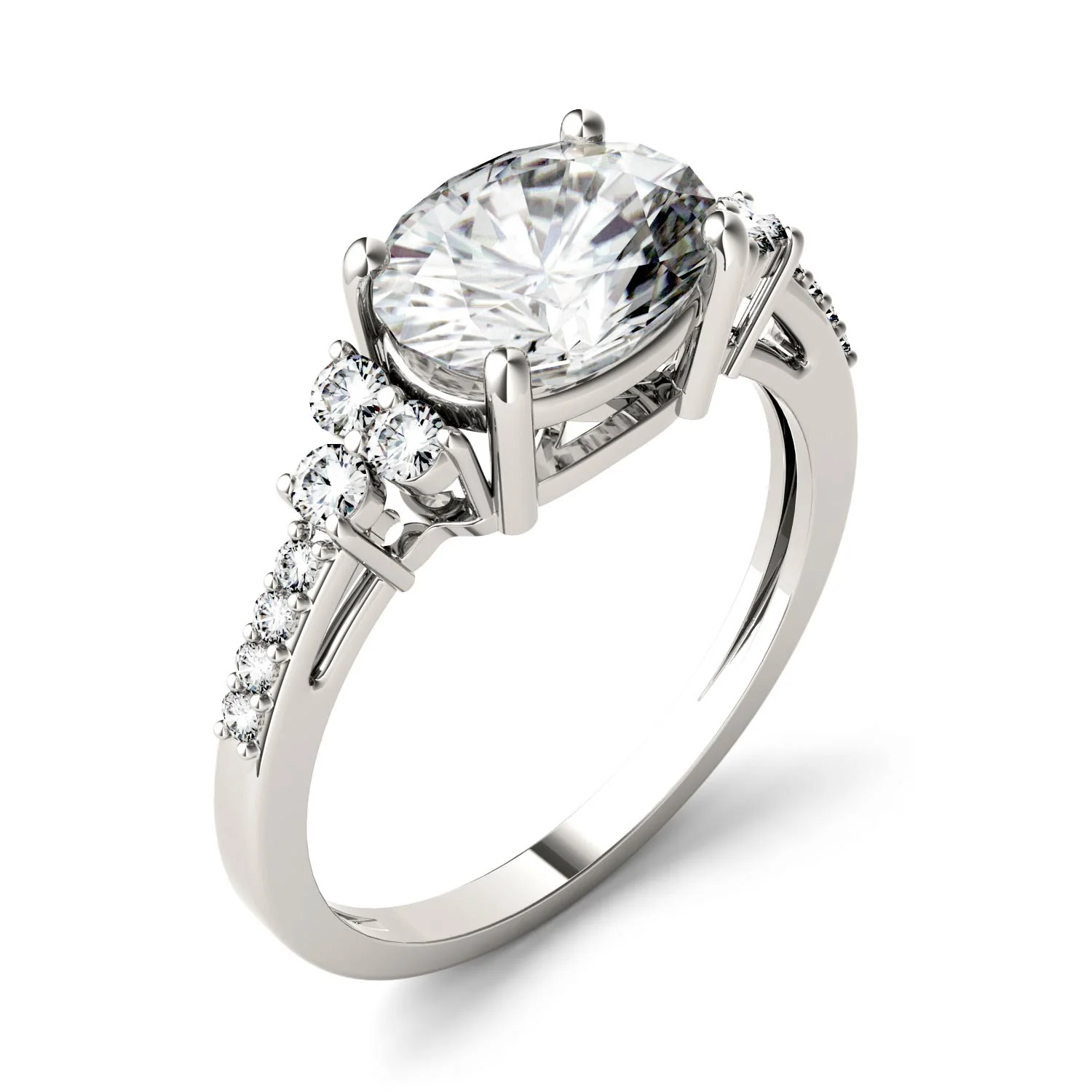2.30 CTW DEW Oval Moissanite Engagement Ring in 14K White Gold - Image 2