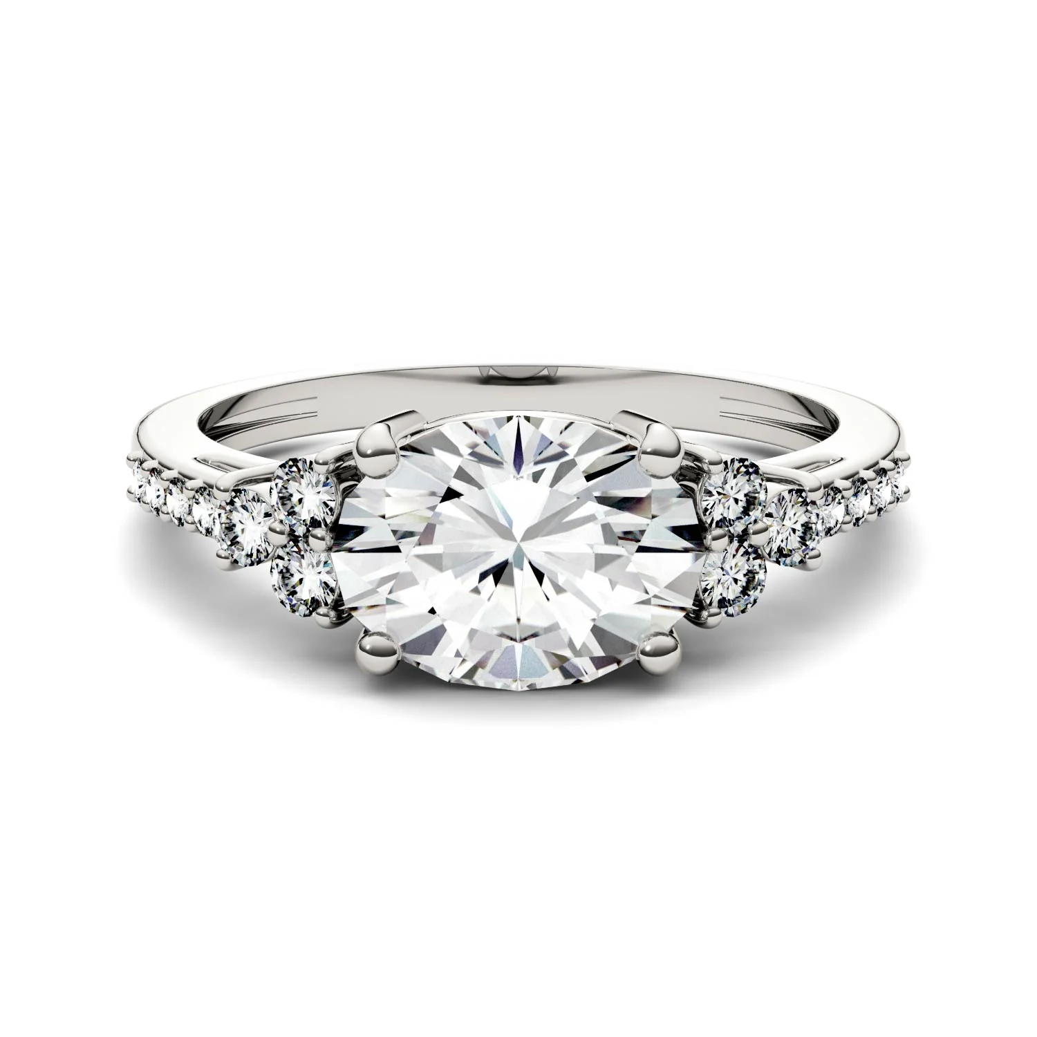 2.30 CTW DEW Oval Moissanite Engagement Ring in 14K White Gold - Image 4