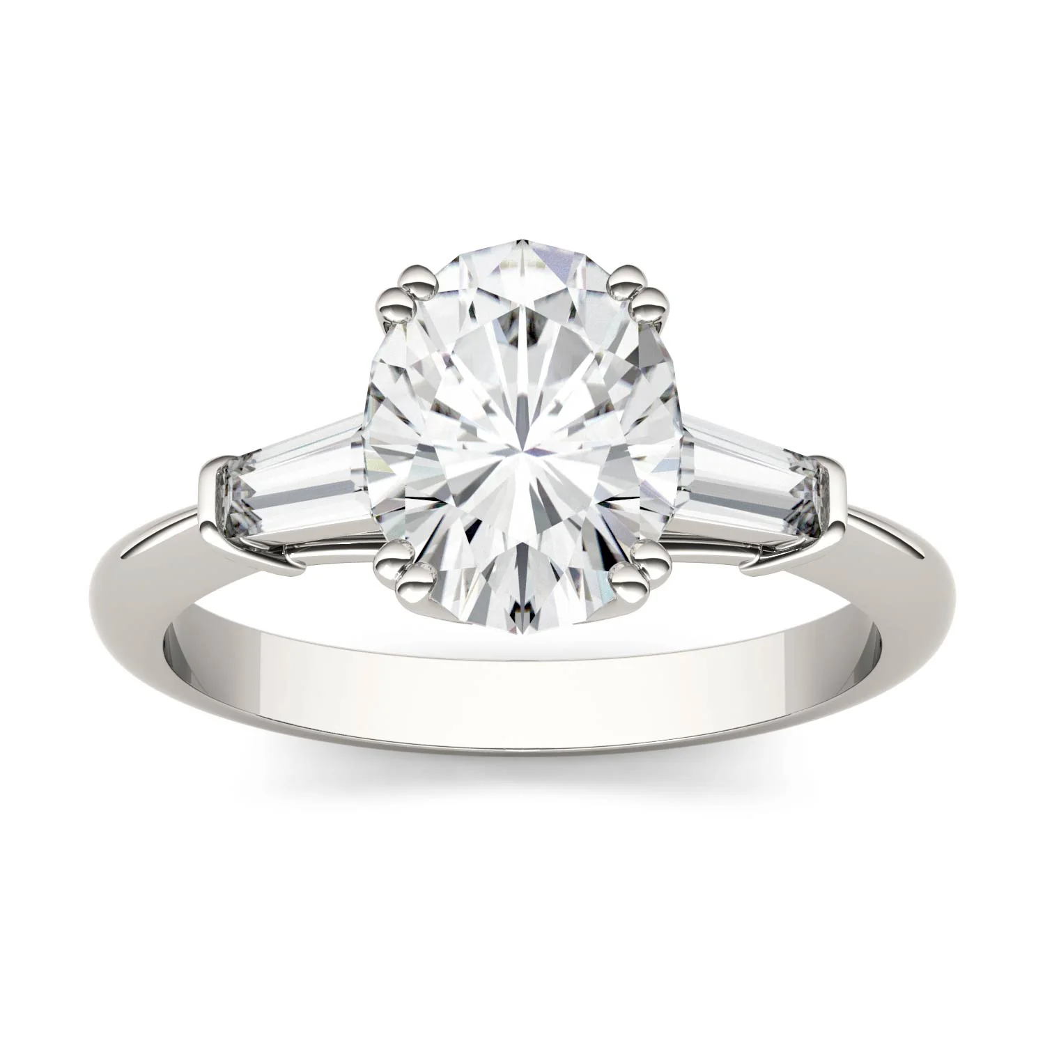 2.47 CTW DEW Oval Moissanite Three-Stone Engagement Ring in 14K White Gold