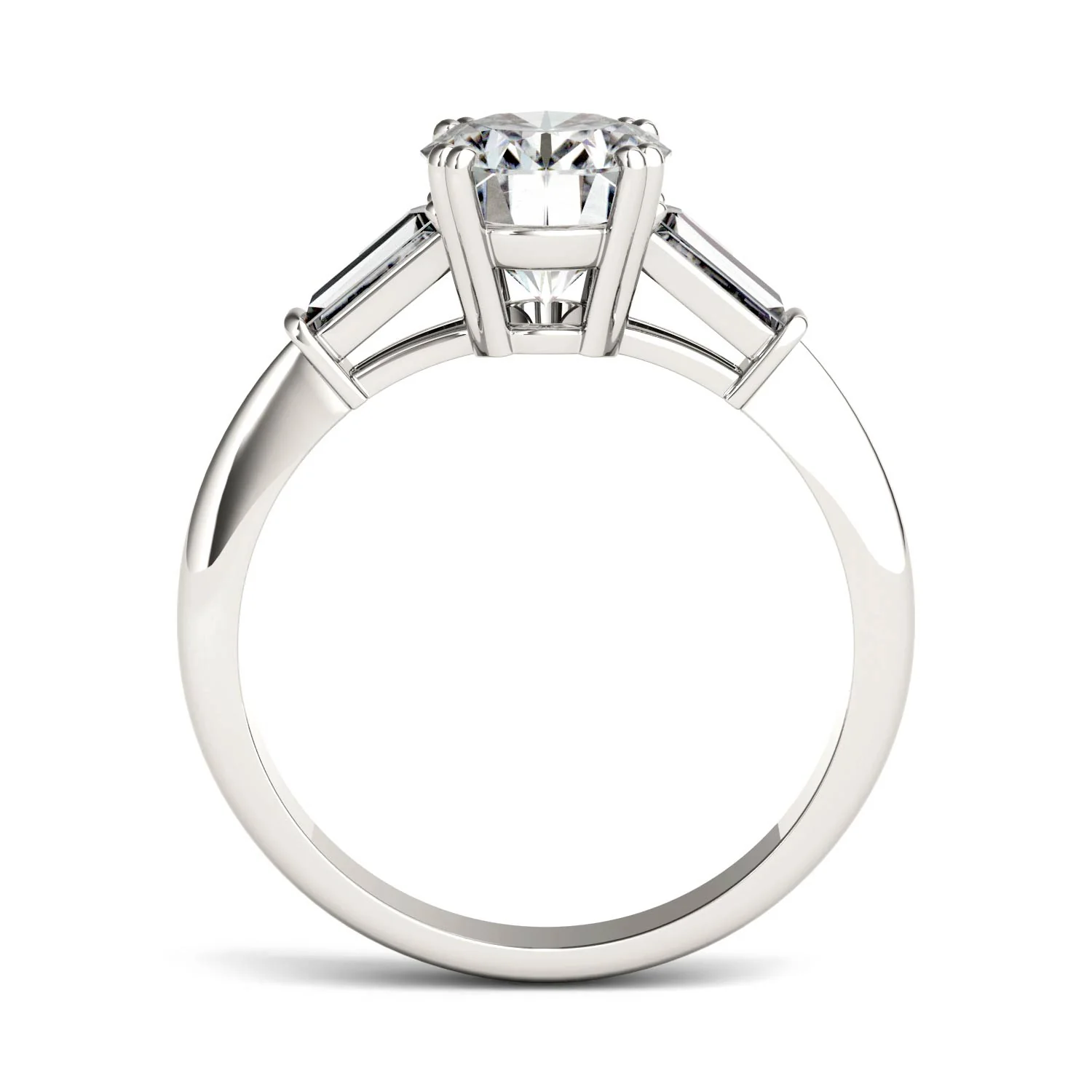 2.47 CTW DEW Oval Moissanite Three-Stone Engagement Ring in 14K White Gold - Image 3