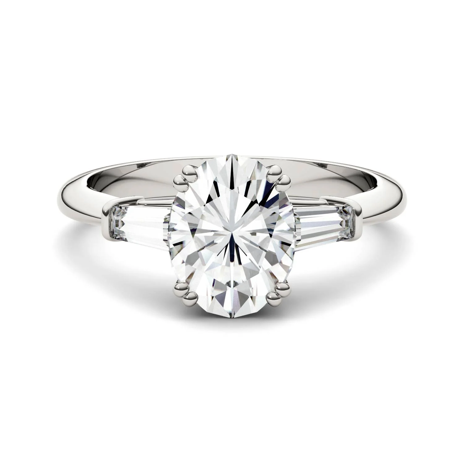 2.47 CTW DEW Oval Moissanite Three-Stone Engagement Ring in 14K White Gold - Image 4