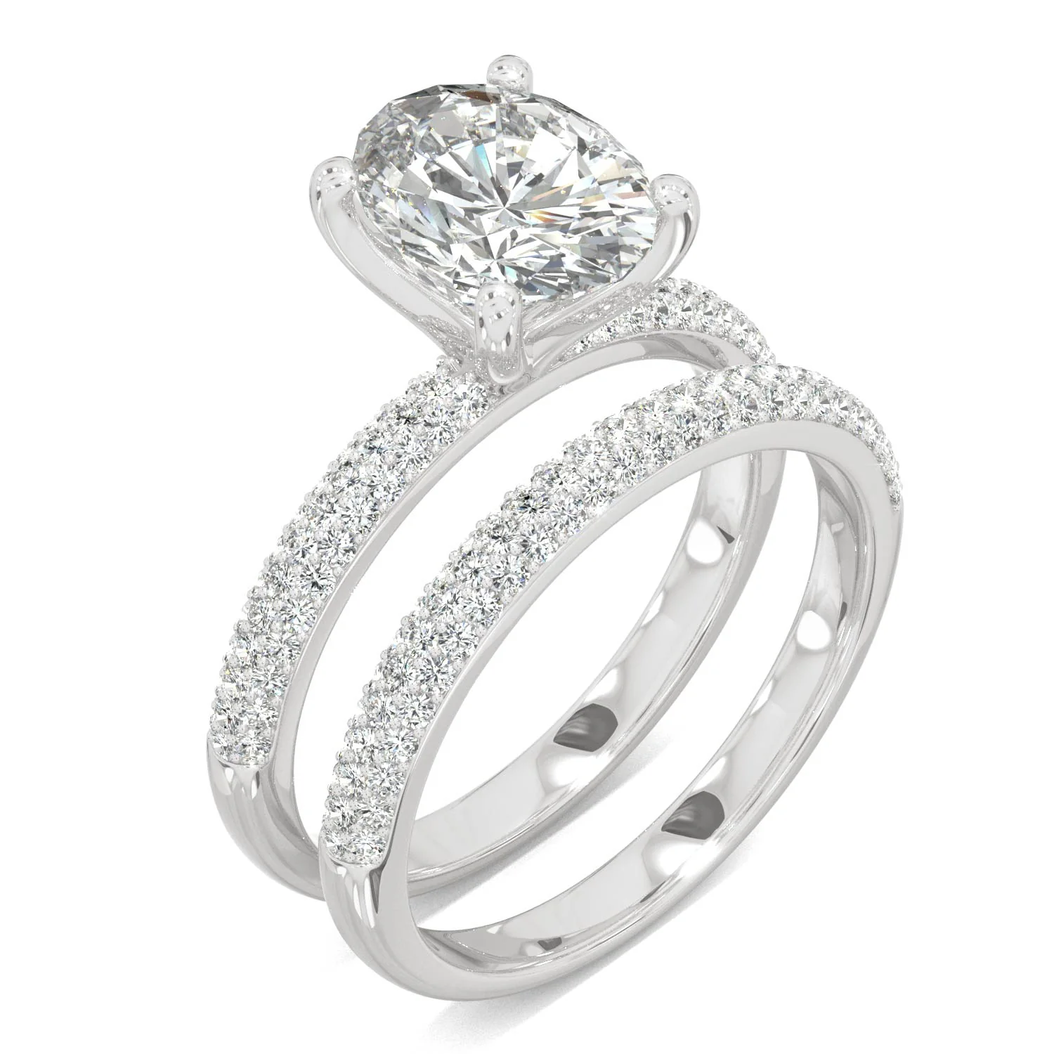 2.54 CTW DEW Oval Moissanite Side-Stone Bridal Set in 14K White Gold - Image 2