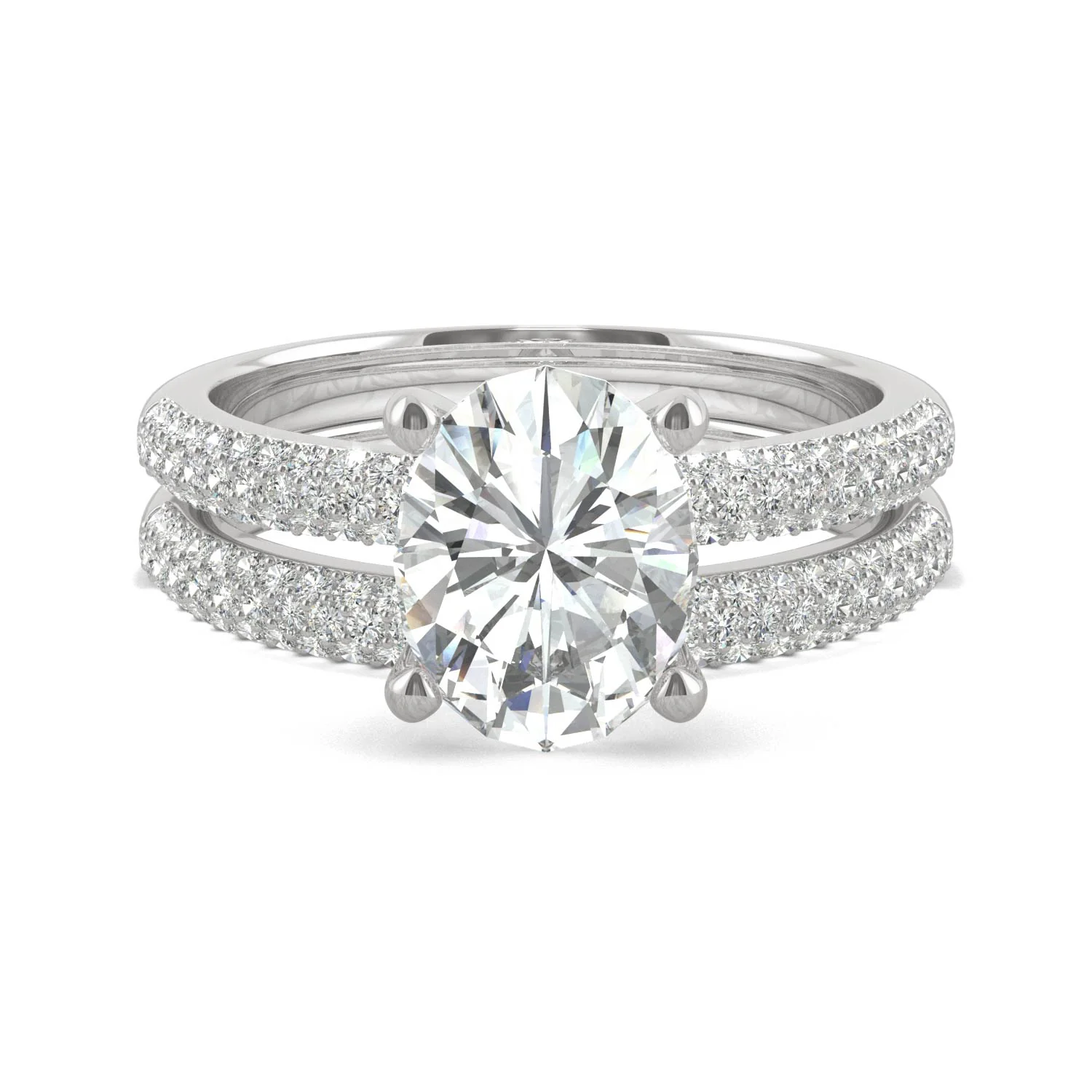 2.54 CTW DEW Oval Moissanite Side-Stone Bridal Set in 14K White Gold - Image 4