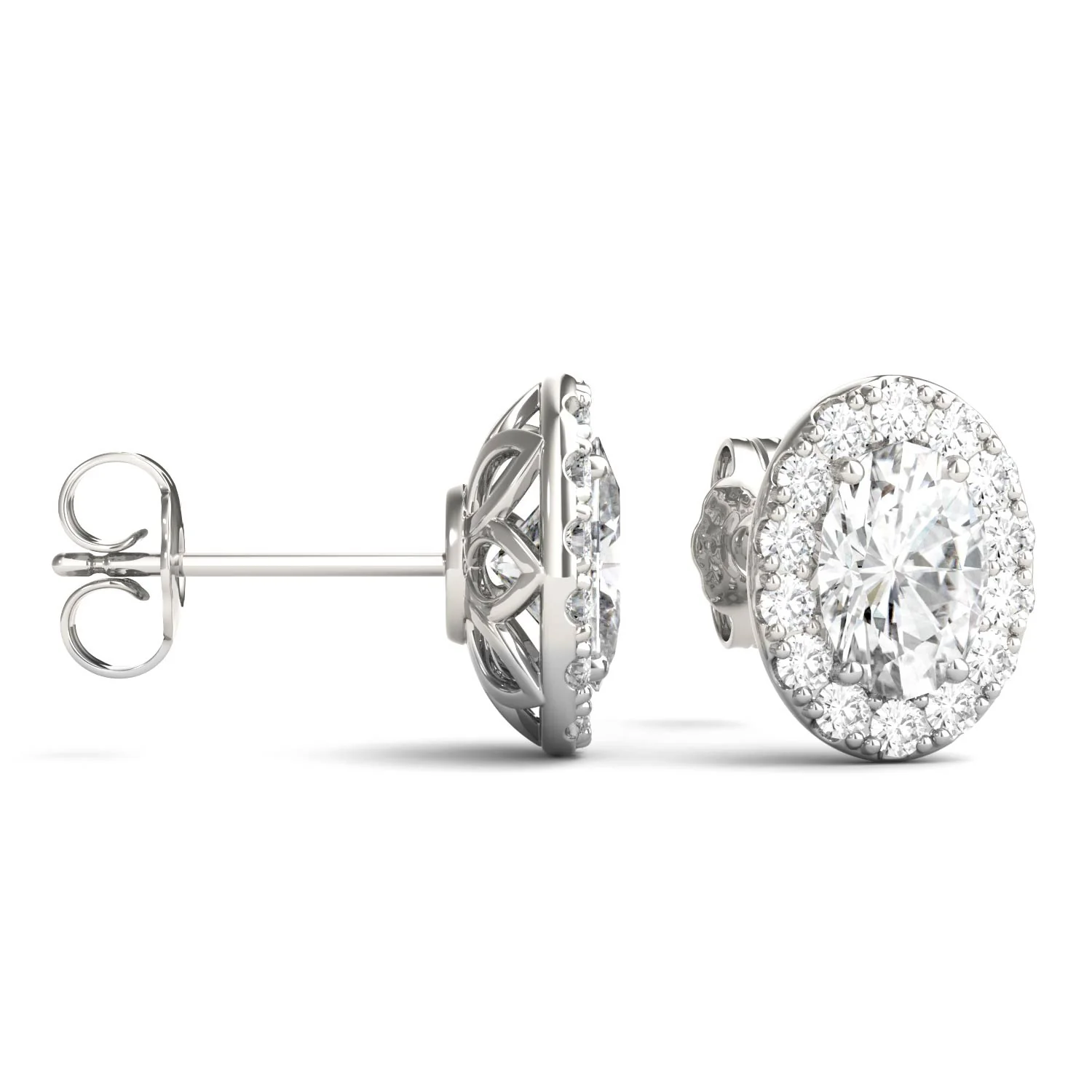 2.22 CTW DEW Oval Moissanite Halo Earrings in 14K White Gold - Image 2