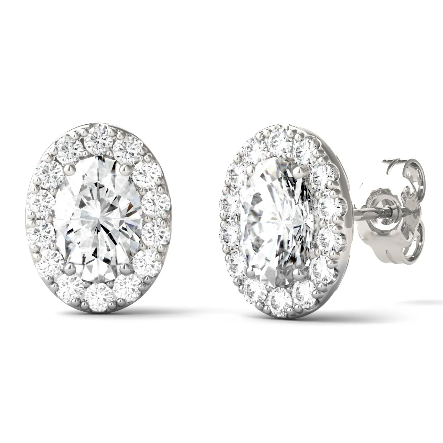 2.22 CTW DEW Oval Moissanite Halo Earrings in 14K White Gold - Image 3