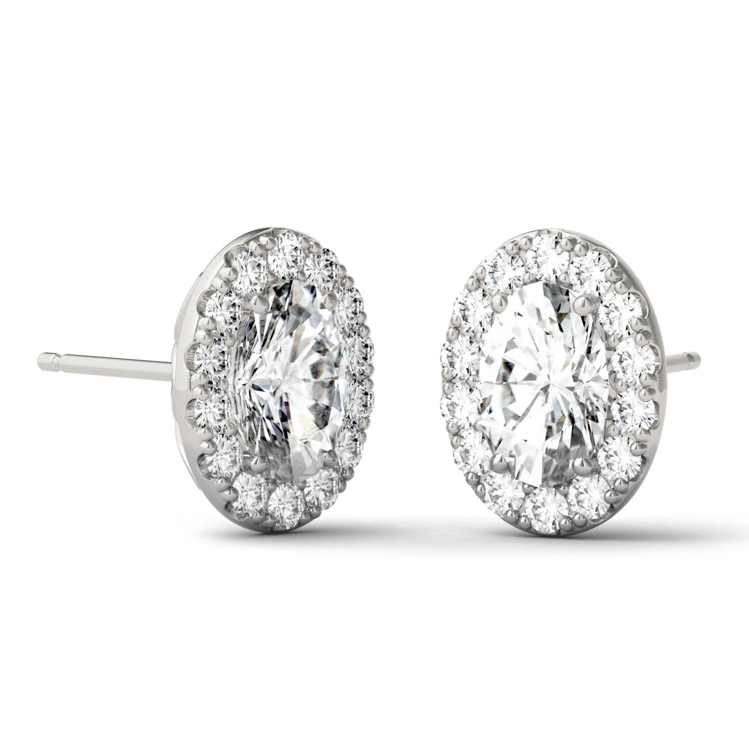 2.22 CTW DEW Oval Moissanite Halo Earrings in 14K White Gold - Image 4
