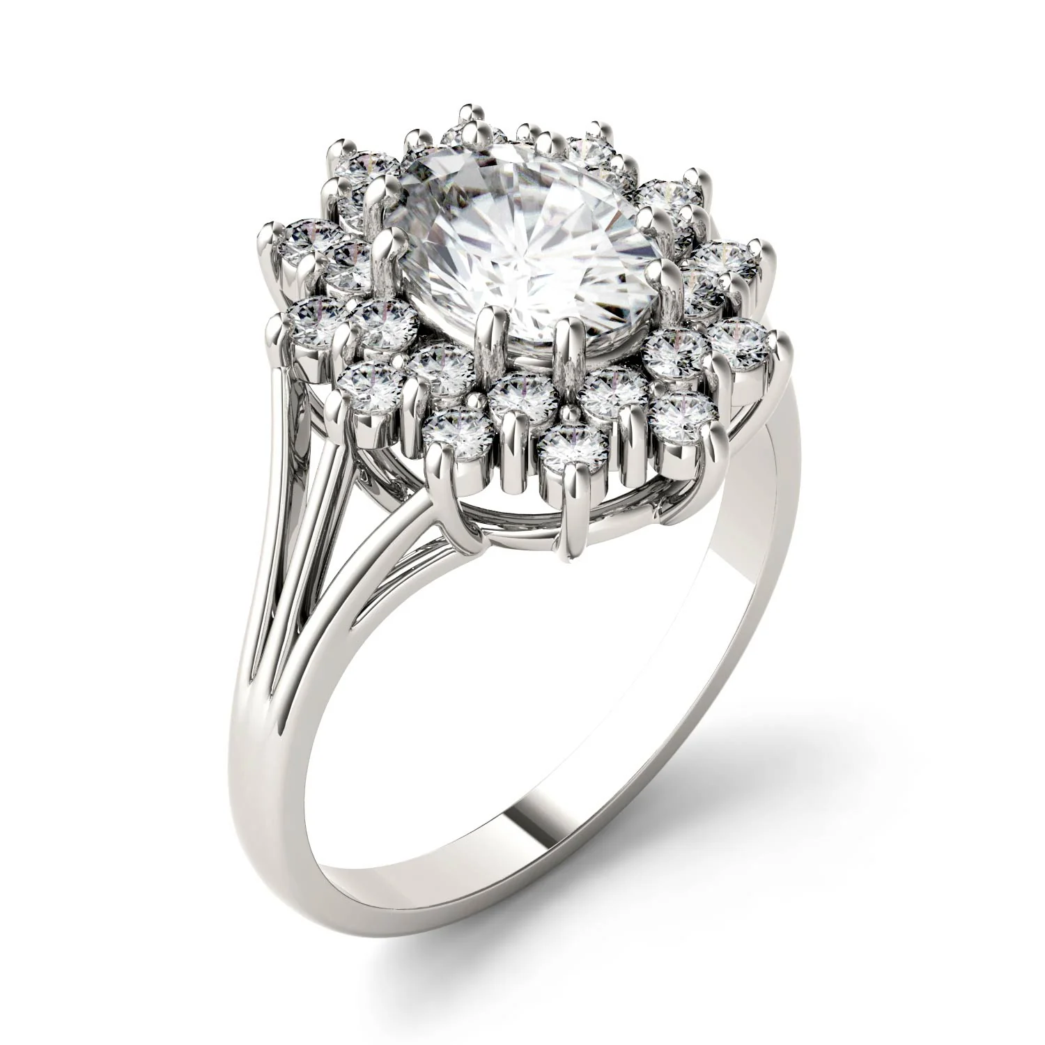 1.98 CTW DEW Oval Moissanite Floral Halo Ring in 14K White Gold - Image 3