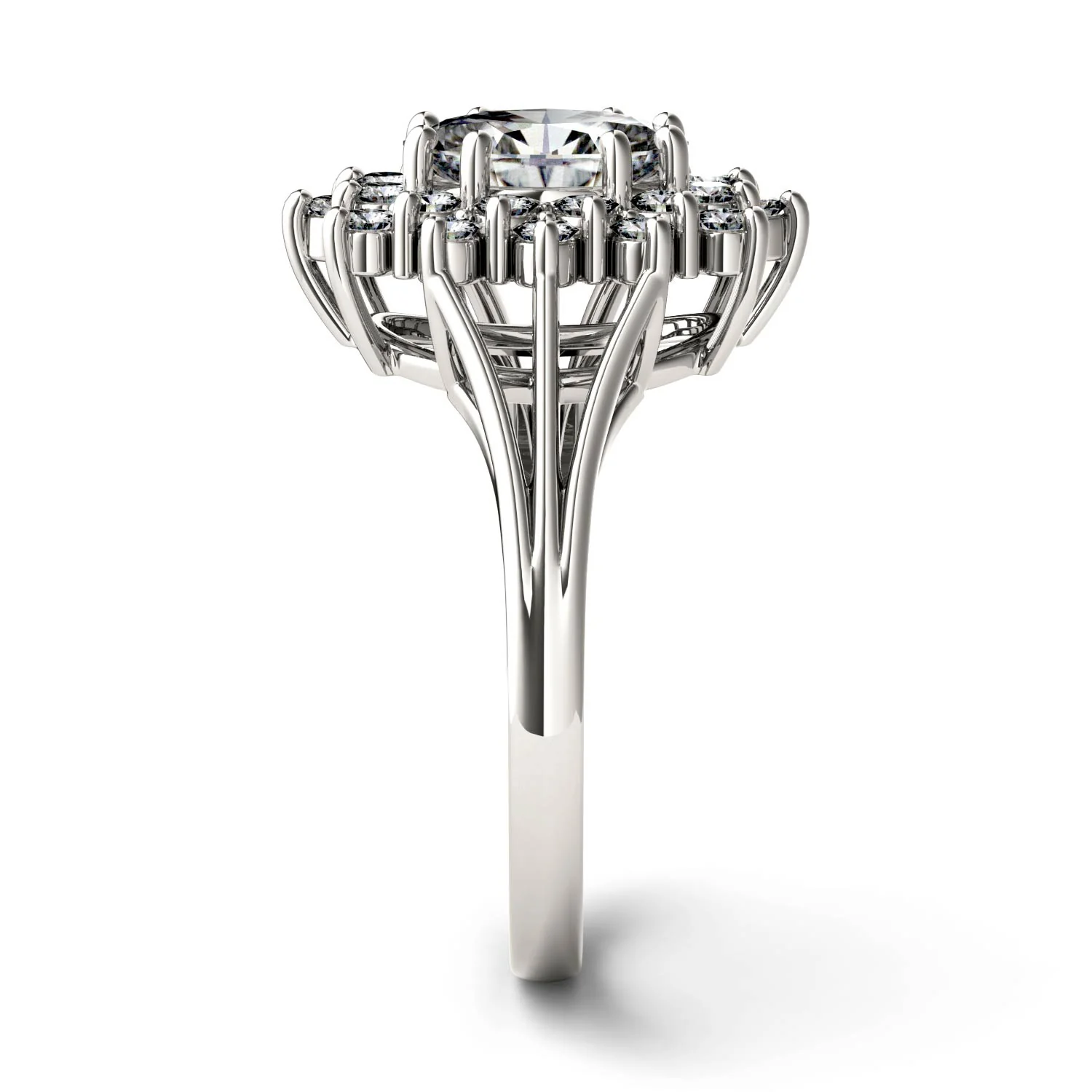 1.98 CTW DEW Oval Moissanite Floral Halo Ring in 14K White Gold - Image 5