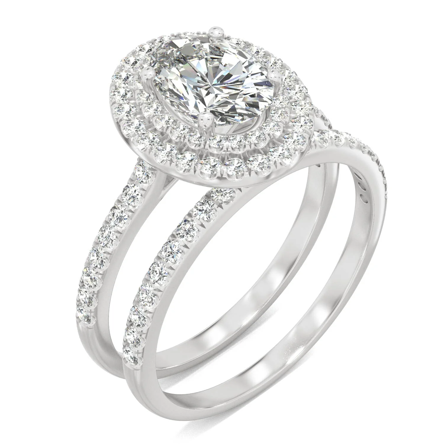 2.22 CTW DEW Oval Moissanite Halo Bridal Set in 14K White Gold - Image 2