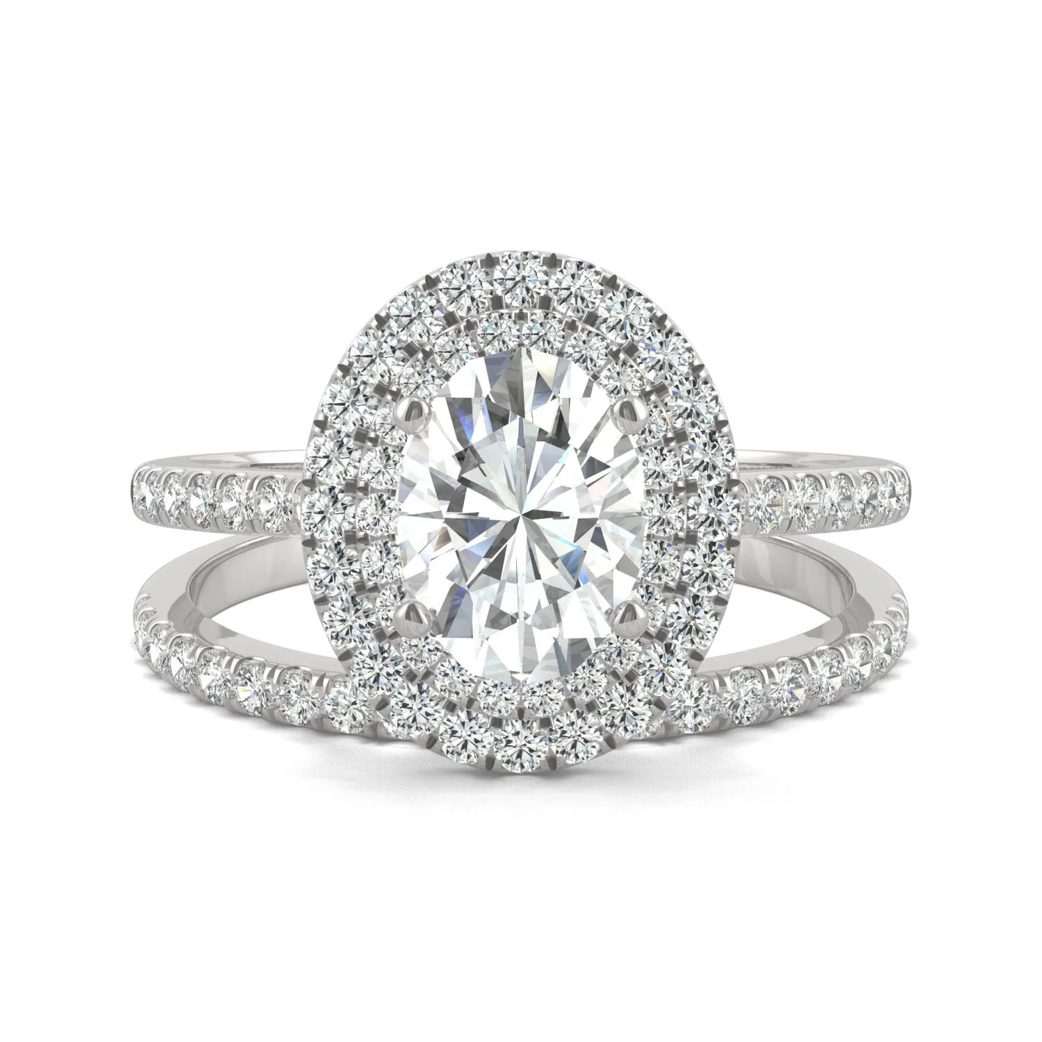 2.22 CTW DEW Oval Moissanite Halo Bridal Set in 14K White Gold - Image 4
