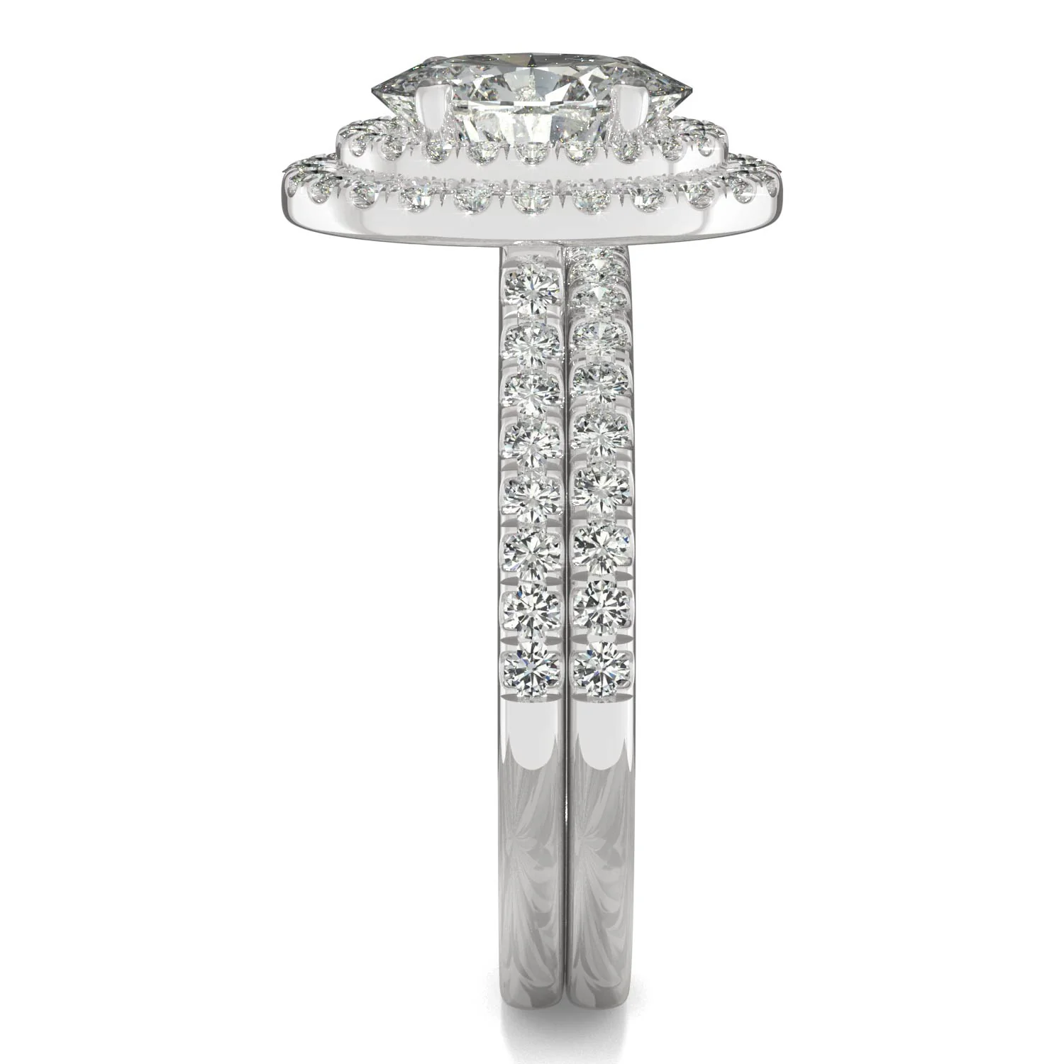 2.22 CTW DEW Oval Moissanite Halo Bridal Set in 14K White Gold - Image 5