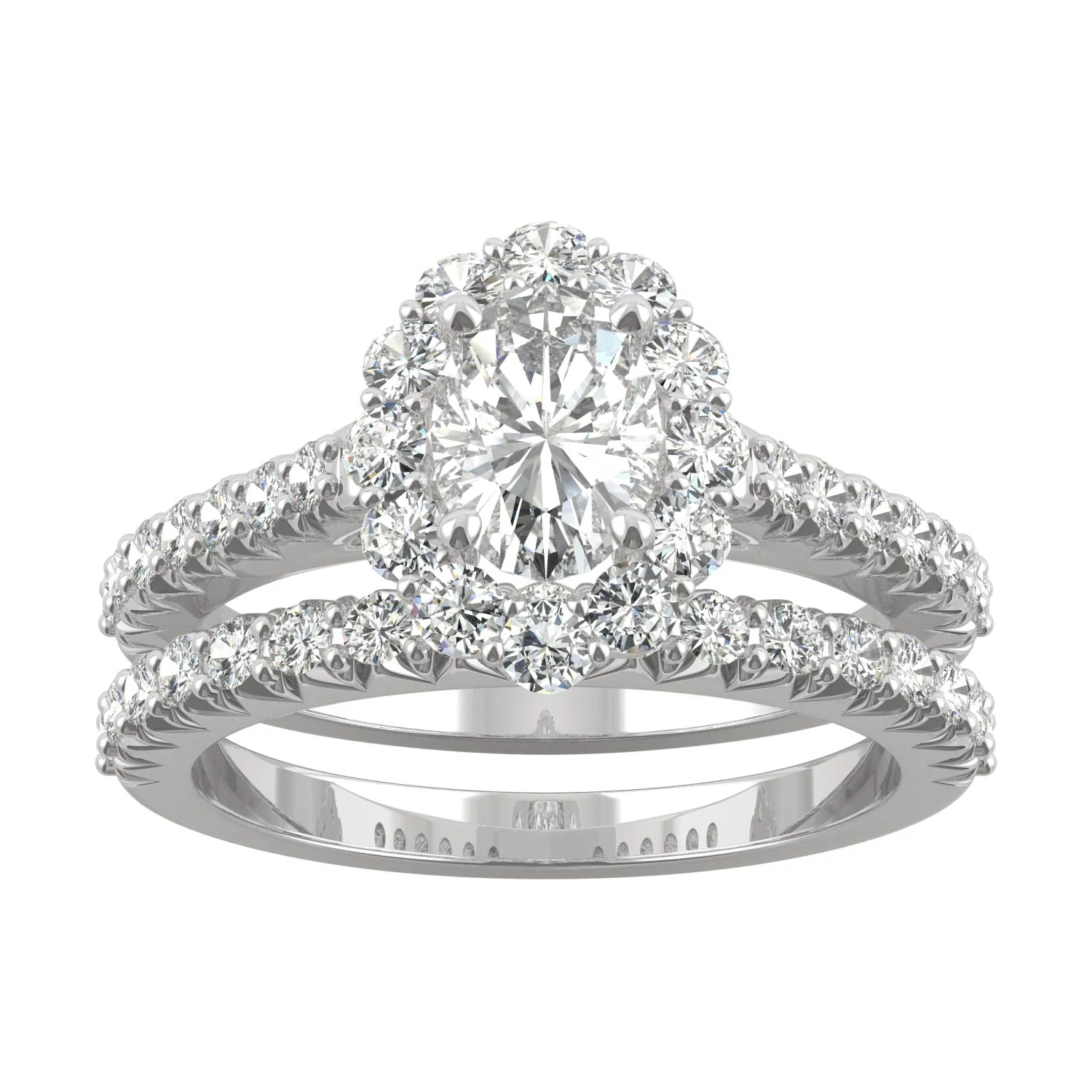 1.88 CTW DEW Oval Moissanite Halo Bridal Set in 14K White Gold