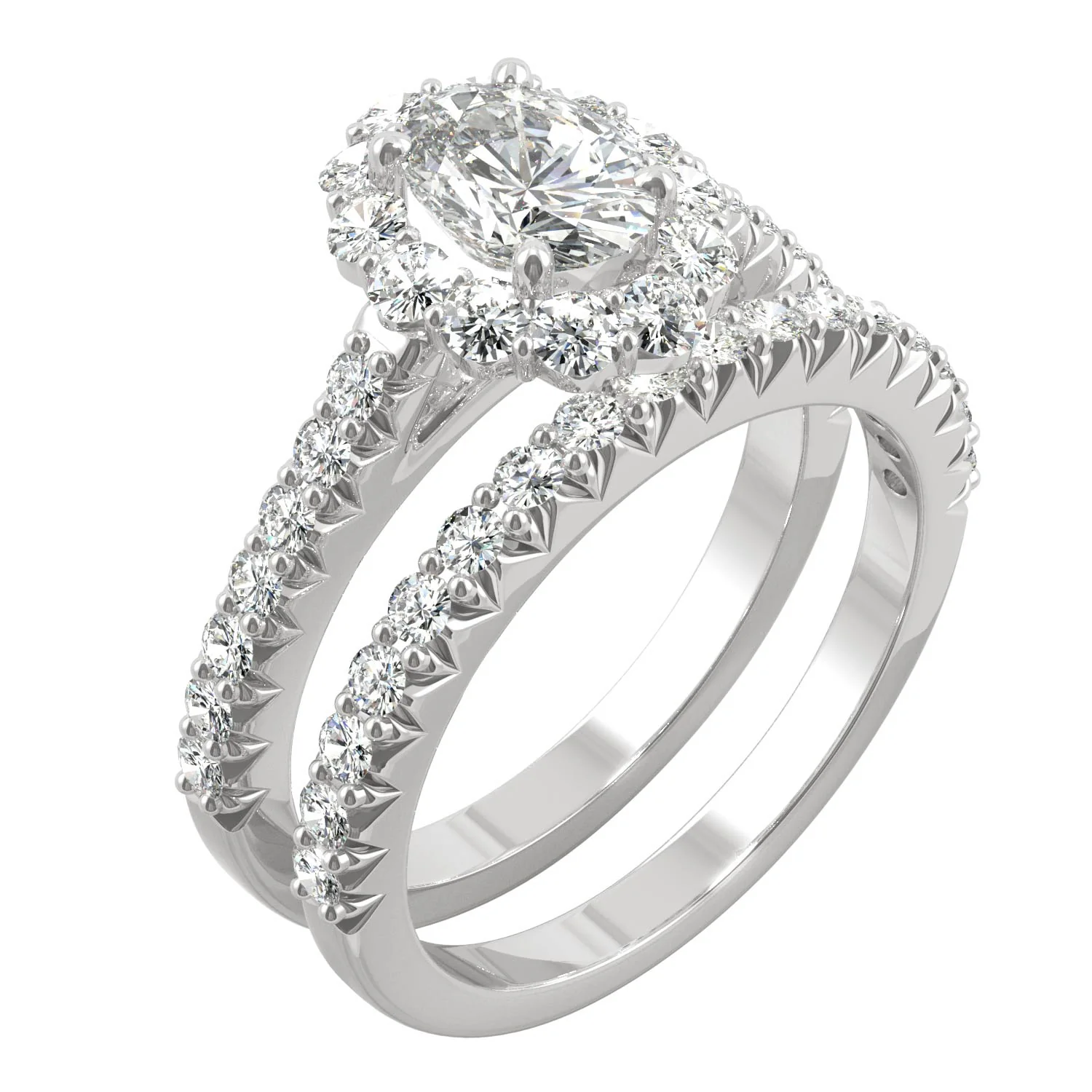 1.88 CTW DEW Oval Moissanite Halo Bridal Set in 14K White Gold - Image 2
