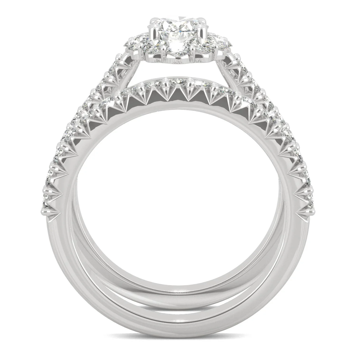 1.88 CTW DEW Oval Moissanite Halo Bridal Set in 14K White Gold - Image 3